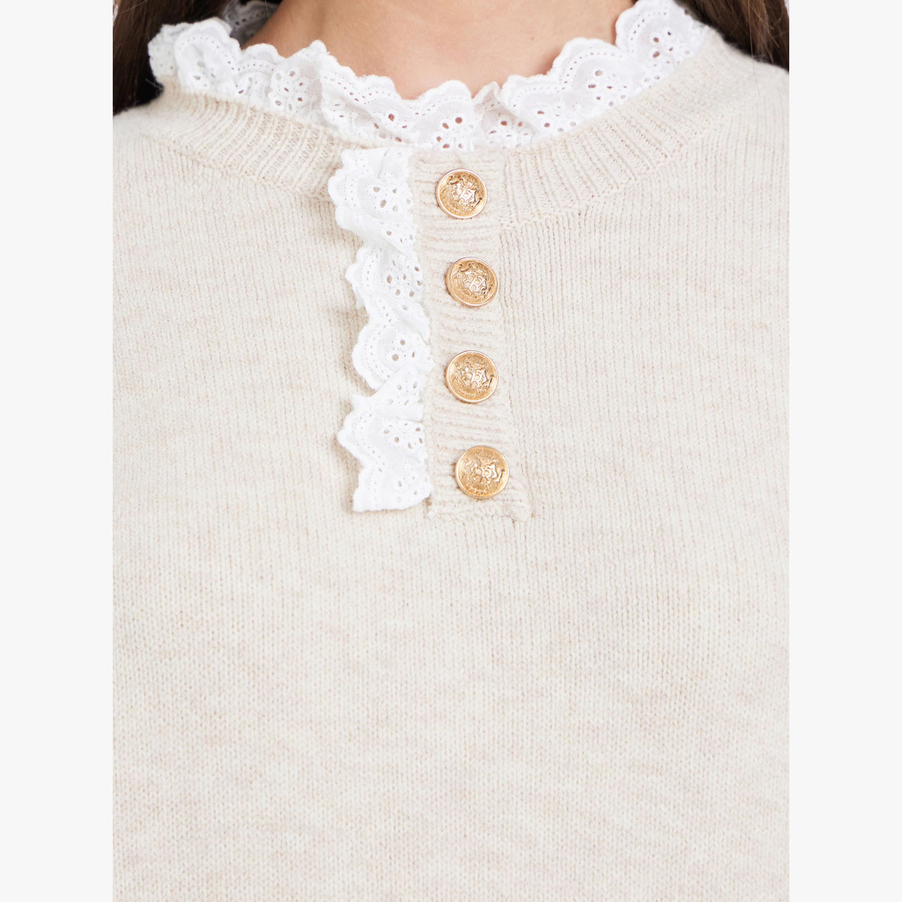 Take Two Solid Lace Trim Neck Metal Long Sleeve Sweater-women-clothing-cardigansandjumpers-jumpers-image-3