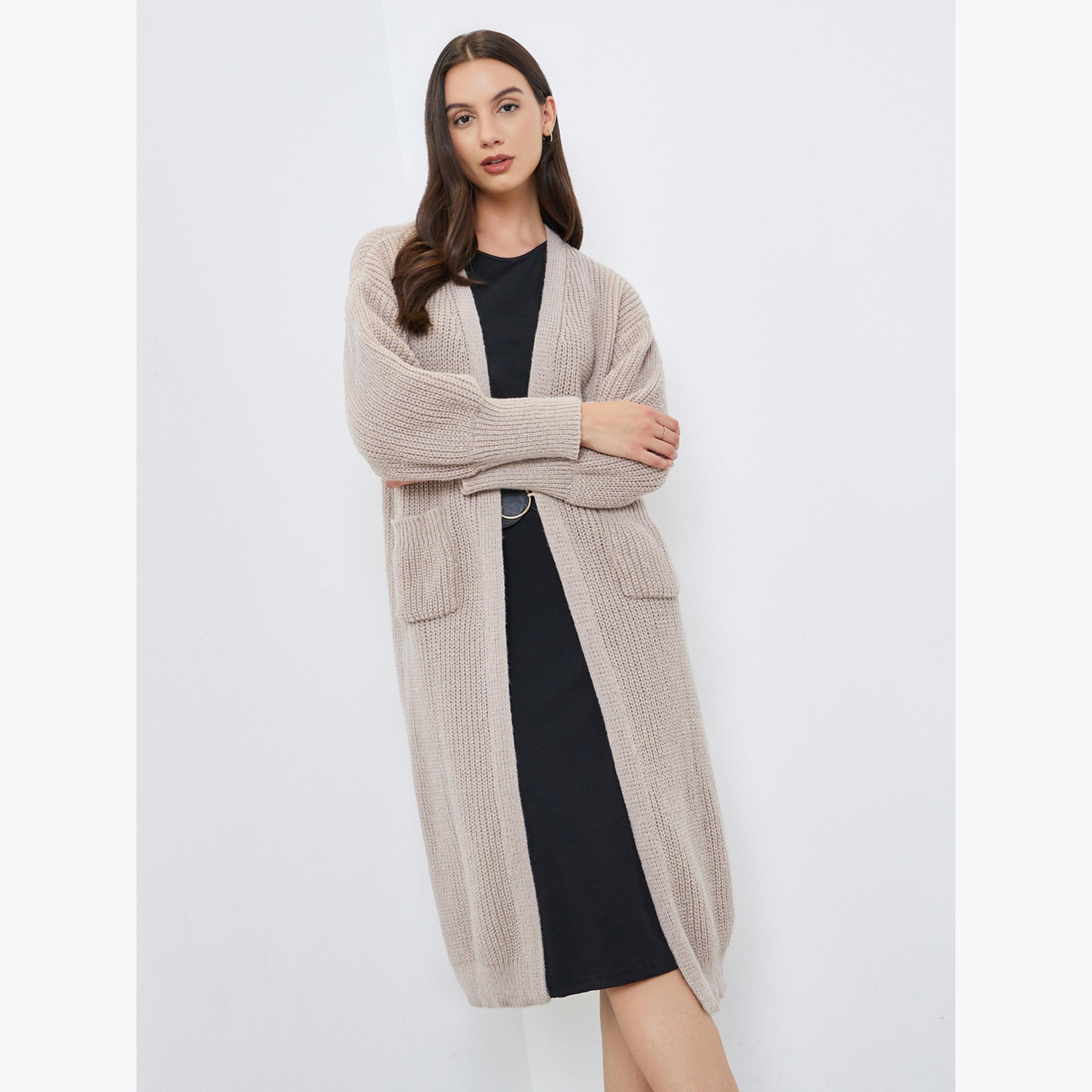 كارديغان سادة بأكمام طويلة وجيوب بقصة مريحة-women-clothing-cardigansandjumpers-cardigans-image-1