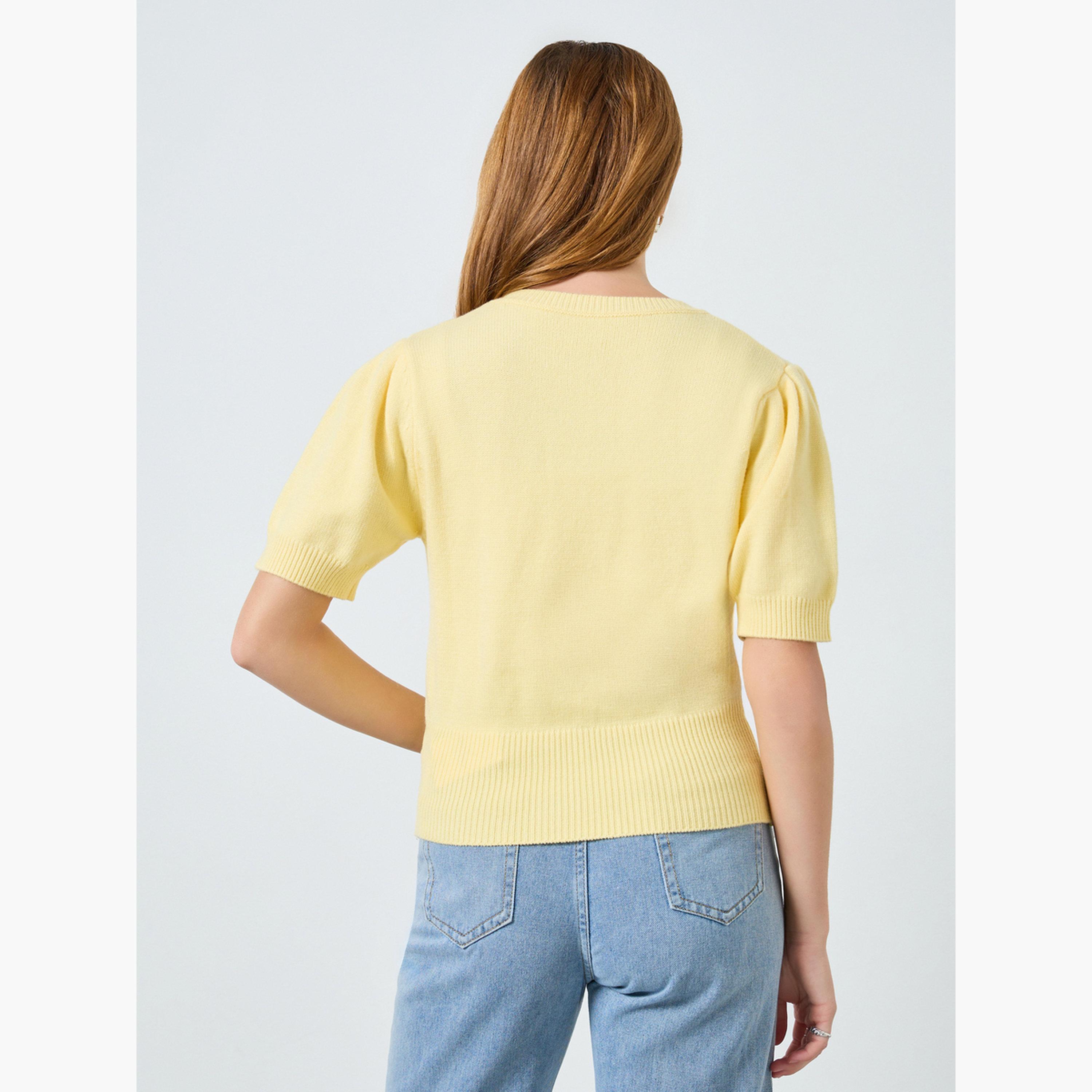Take Two Women Pearl Button Puff Sleeve Knit Top-women-clothing-shirtsandblouses-blouses-image-4