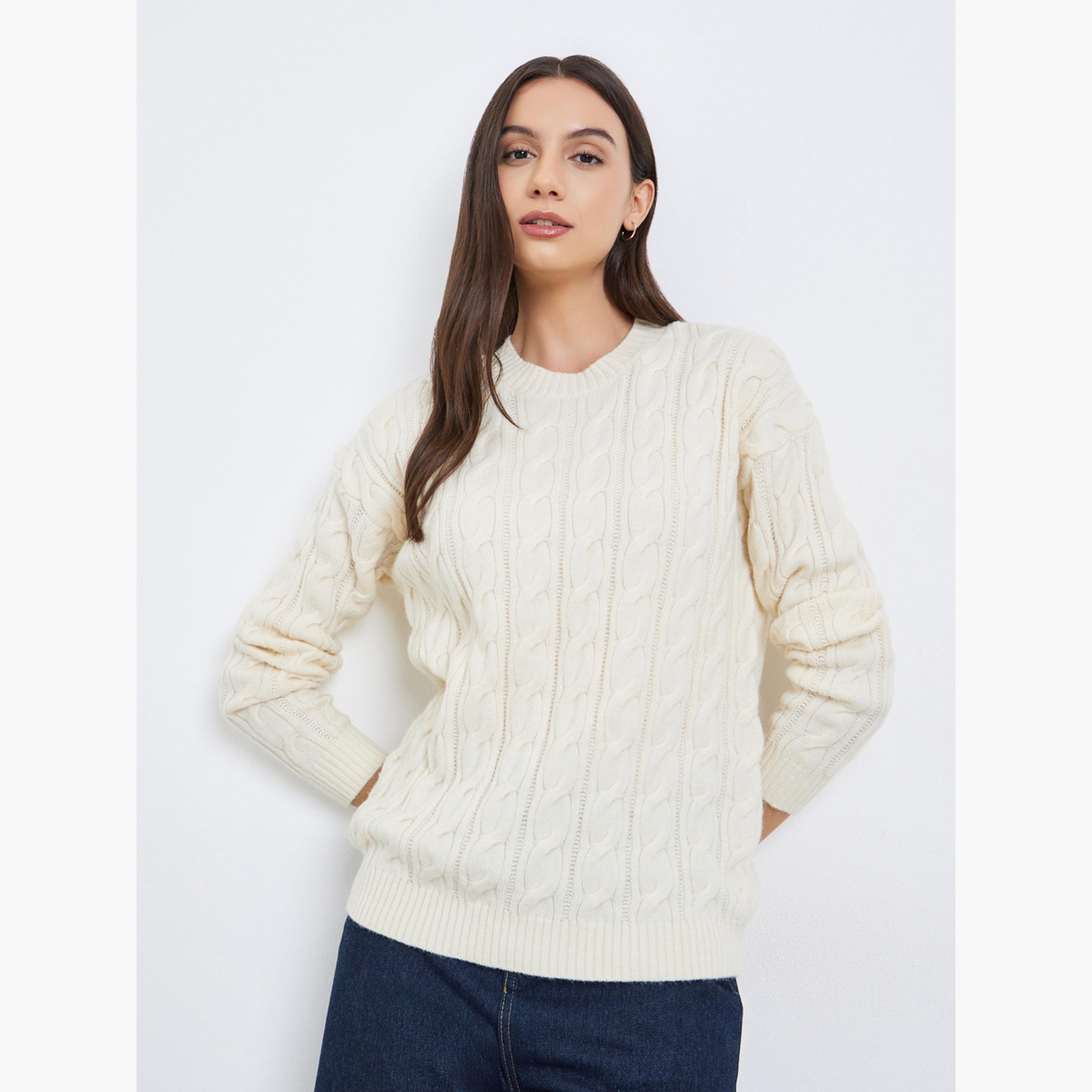 Take Two Textured Round Neck Long Sleeves Women's Cable Knitted Sweater-women-clothing-cardigansandjumpers-jumpers-image-1