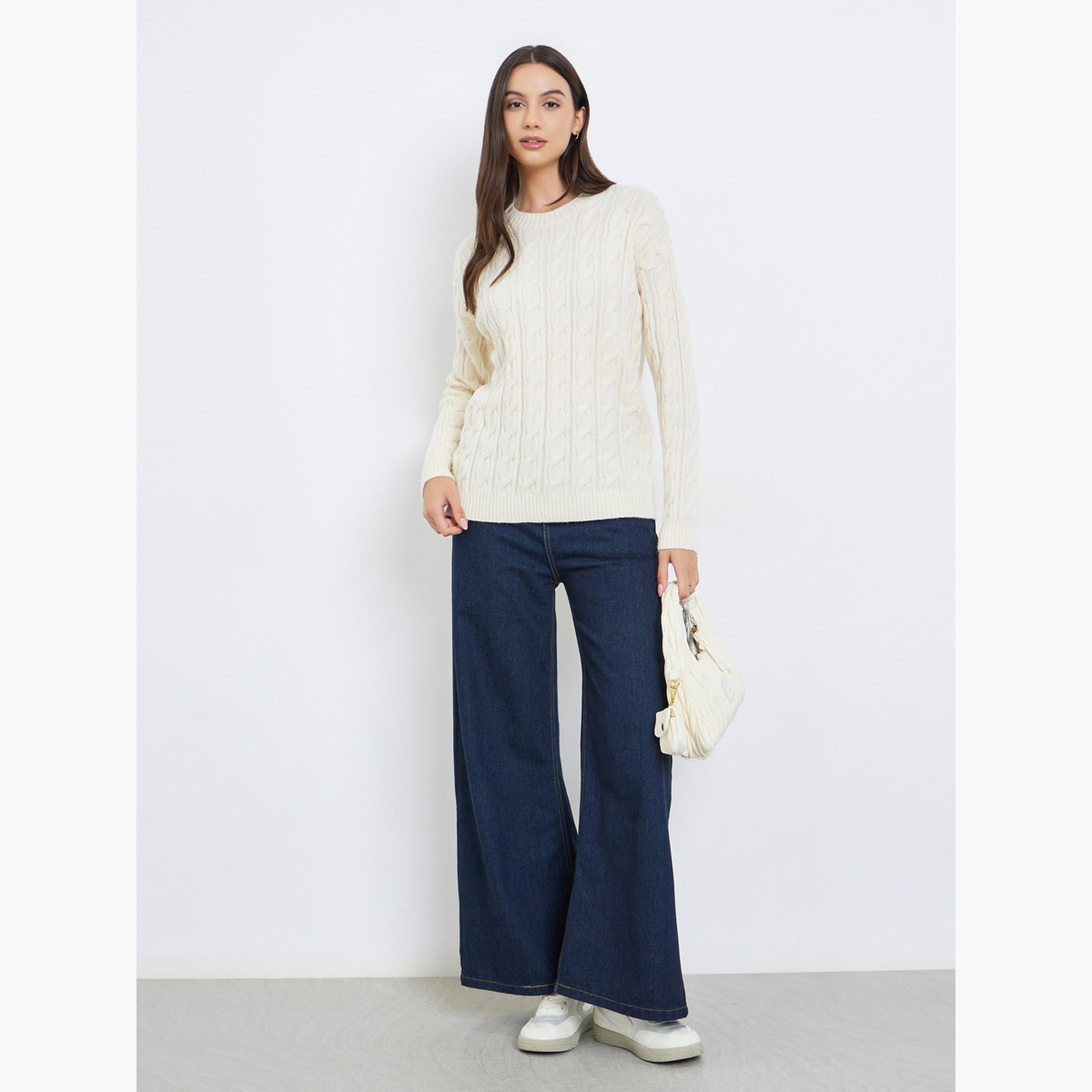 Take Two Textured Round Neck Long Sleeves Women's Cable Knitted Sweater-women-winterwear-cardigansandjumpers-jumpers-image-2