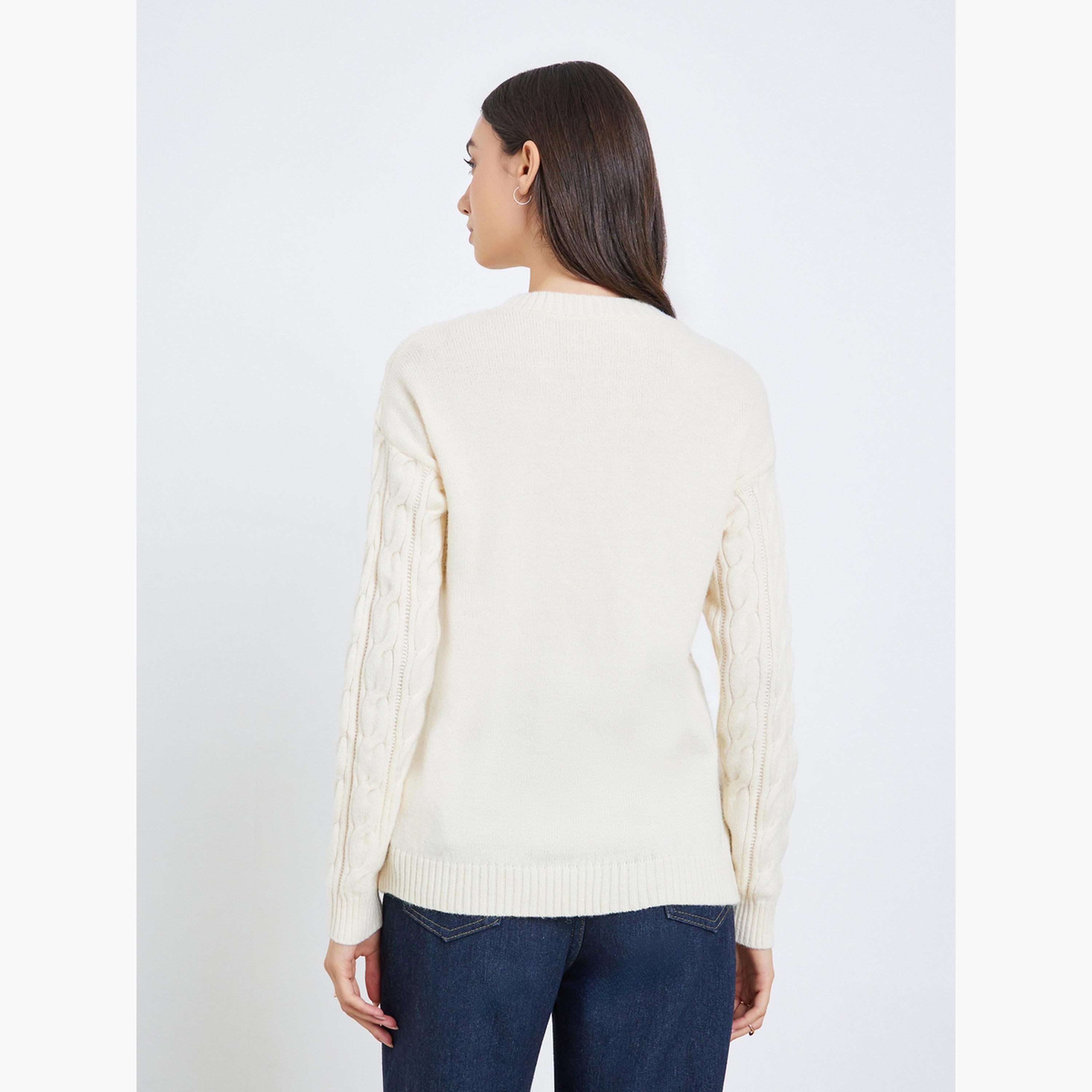 Take Two Textured Round Neck Long Sleeves Women's Cable Knitted Sweater-women-clothing-cardigansandjumpers-jumpers-image-3
