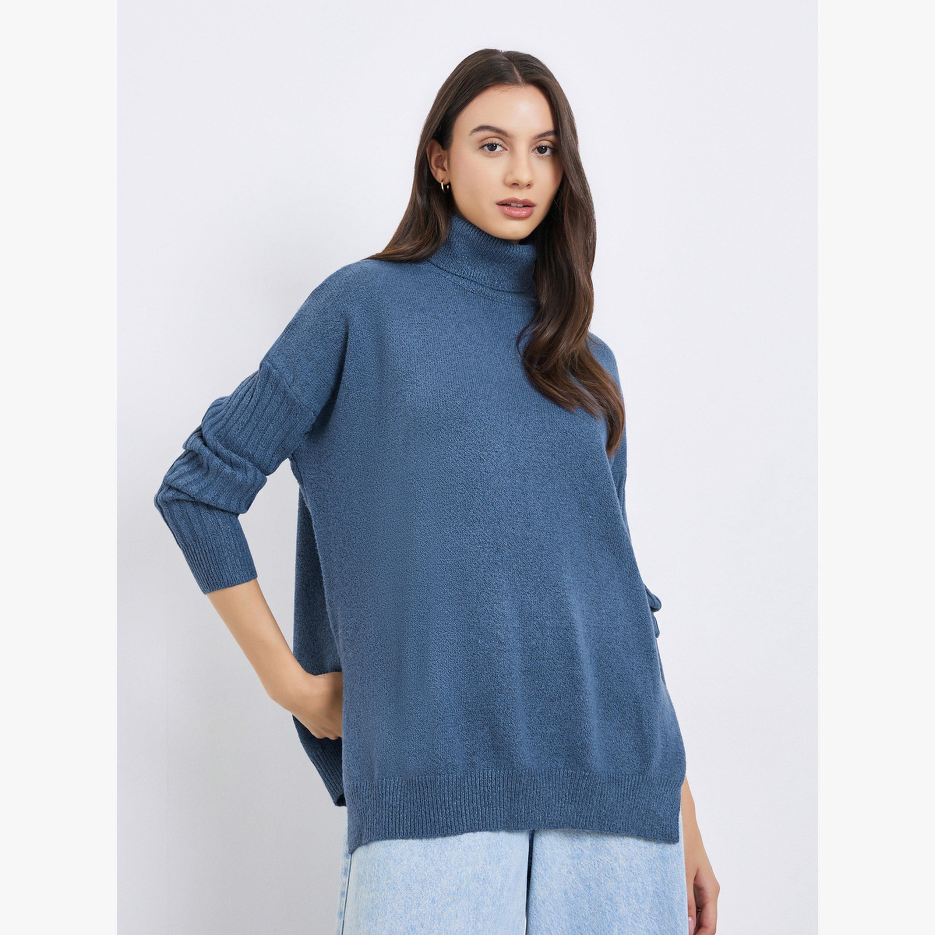 Take Two Solid Turtle Neck Long Sleeve Oversized Sweater-women-clothing-cardigansandjumpers-jumpers-image-1