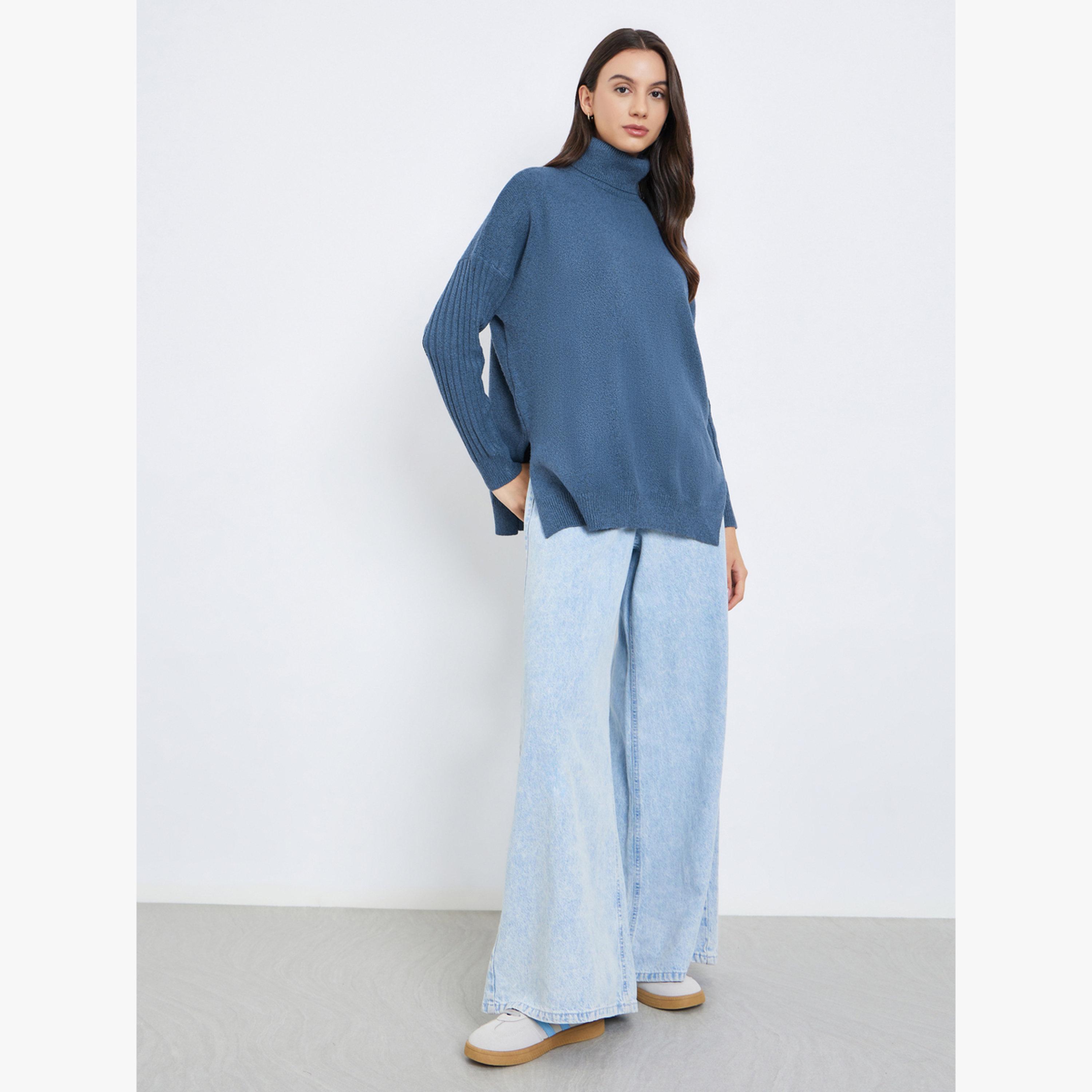 Take Two Solid Turtle Neck Long Sleeve Oversized Sweater-women-clothing-cardigansandjumpers-jumpers-image-2