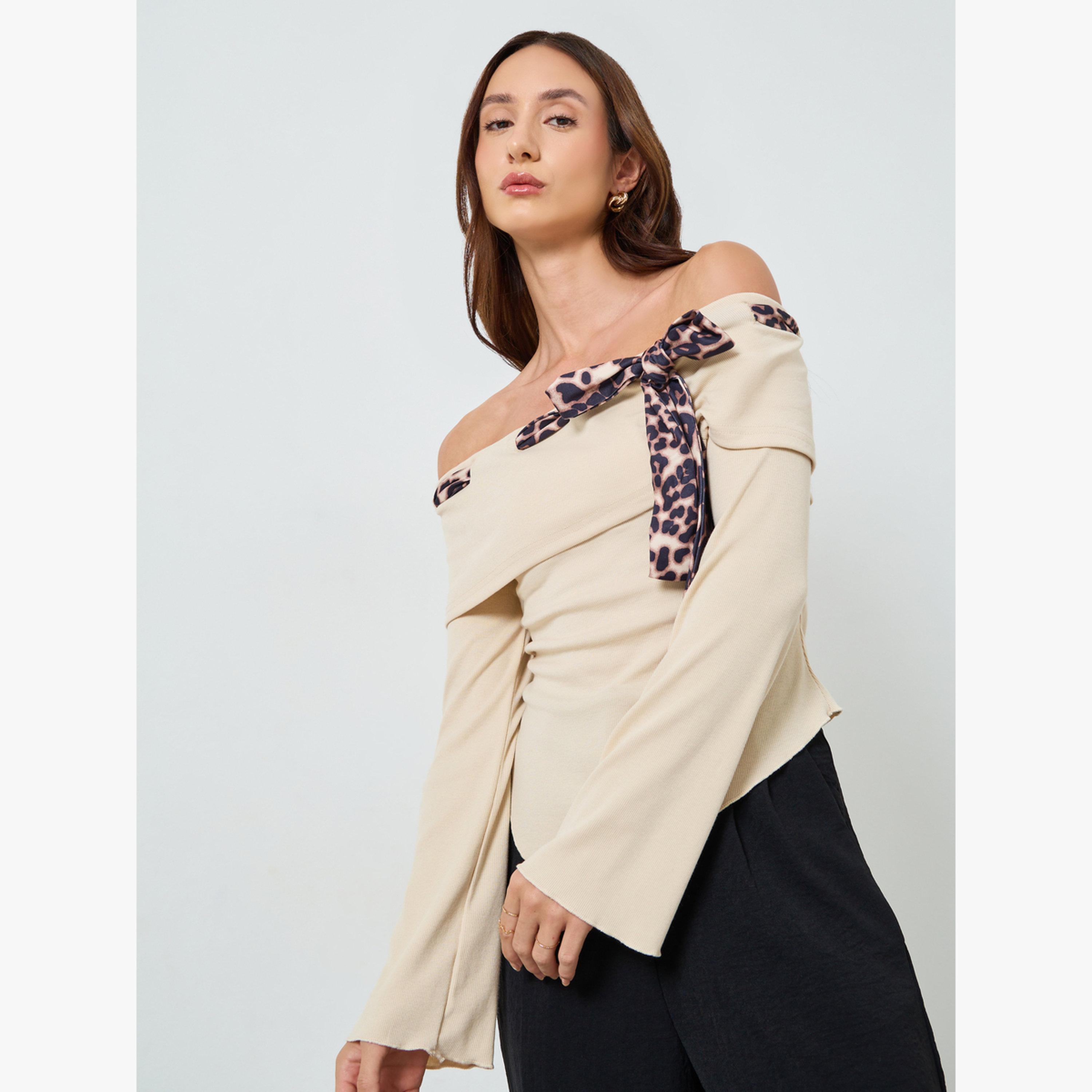 Take Two Women Beige Off Shoulder Leopard Print Top-women-clothing-shirtsandblouses-blouses-image-1