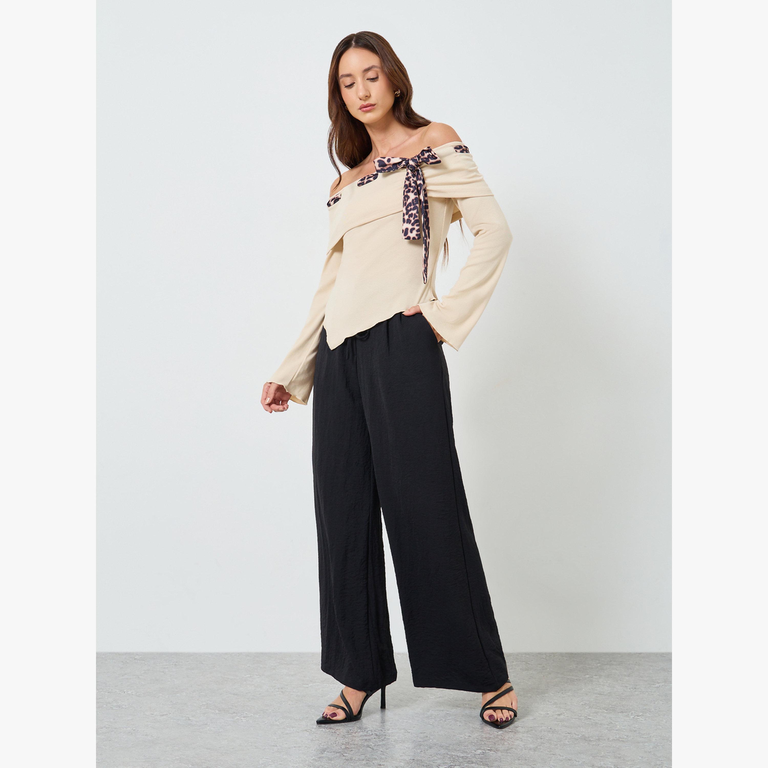 بلوزة بأكتاف مكشوفة وطبعة جلد الفهد-women-clothing-shirtsandblouses-blouses-image-2