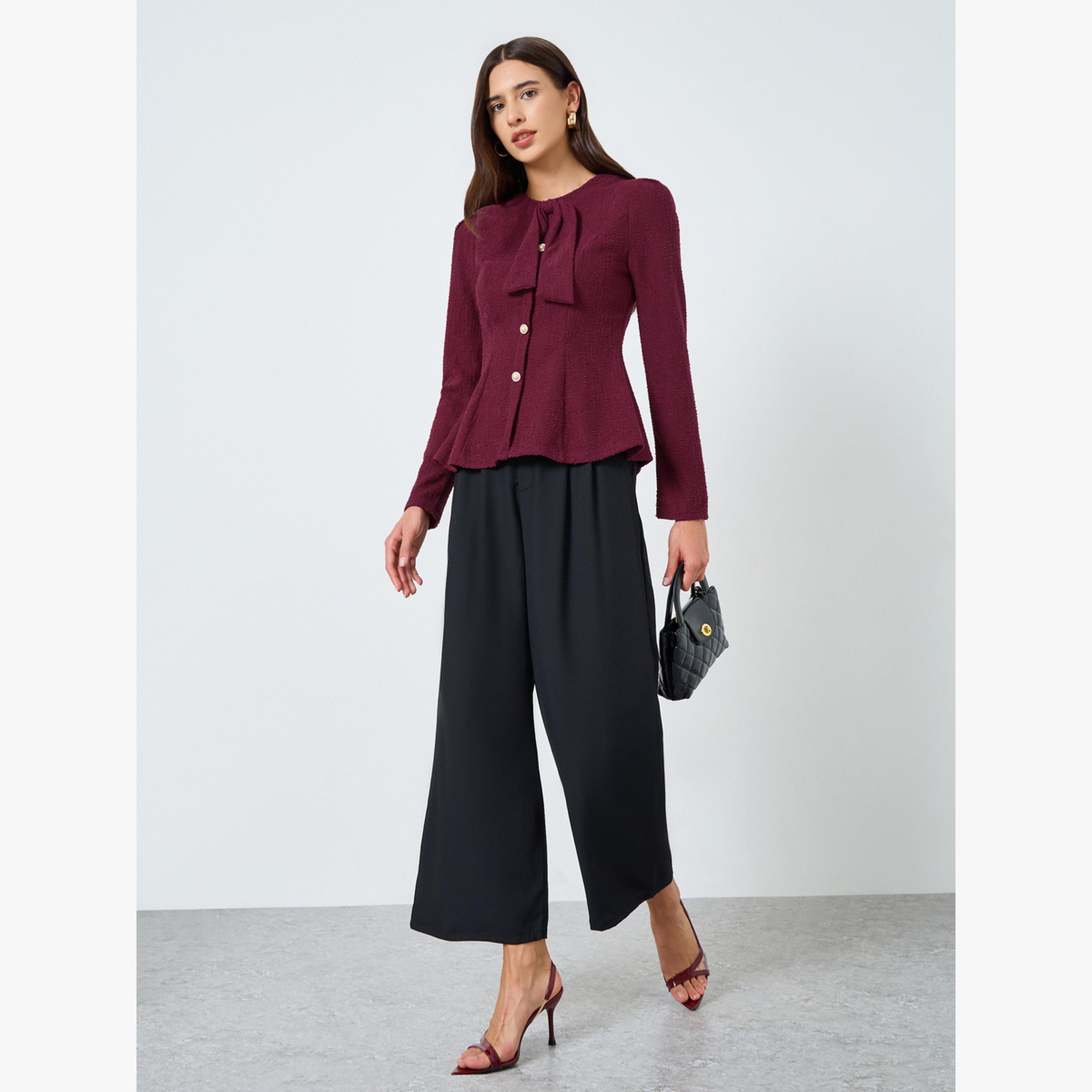 Take Two Textured Tie-Up Button Front Long Sleeve Top-women-clothing-shirtsandblouses-blouses-image-2