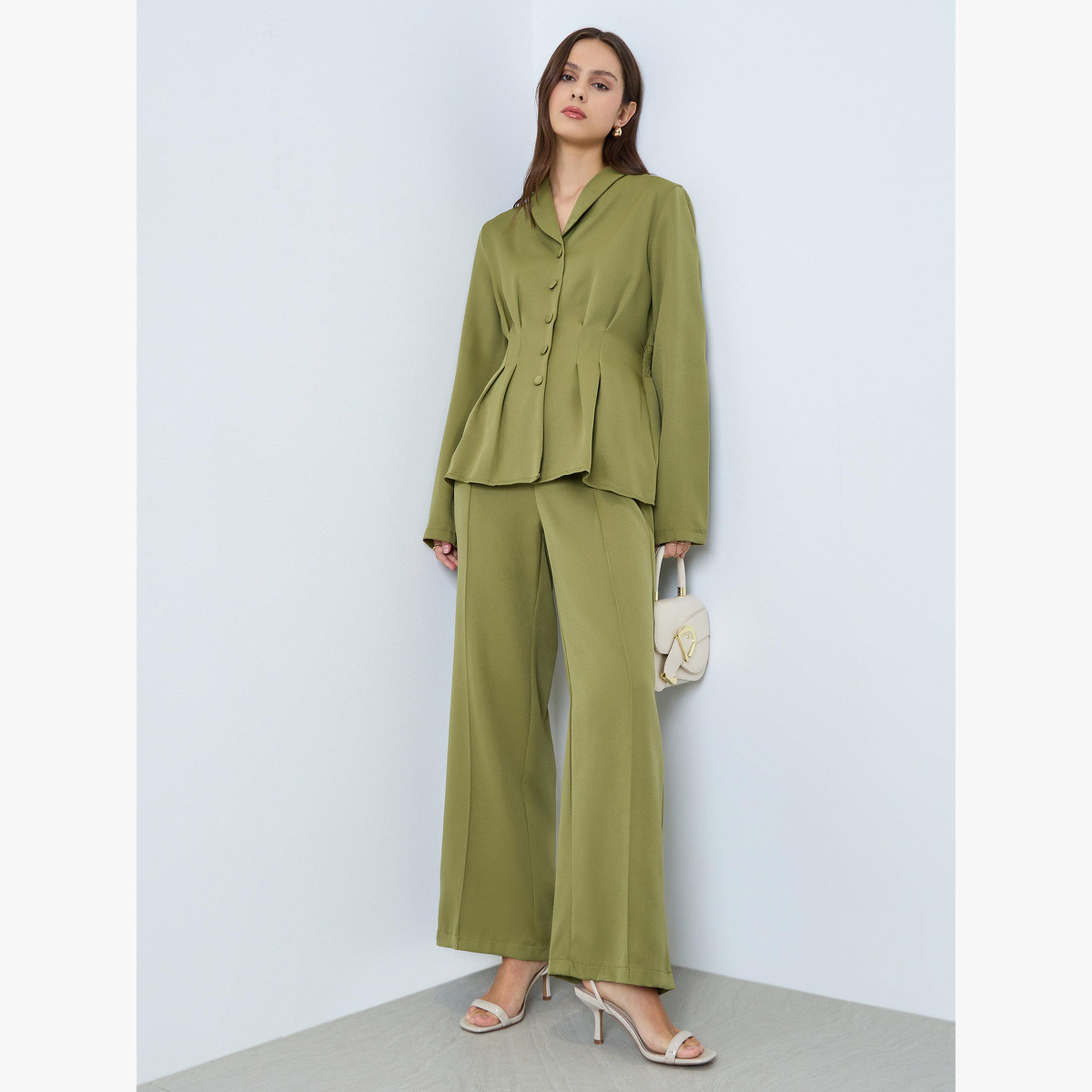طقم من - بليزر بيبلوم زيتوني وبنطال-women-clothing-coordsets-image-1