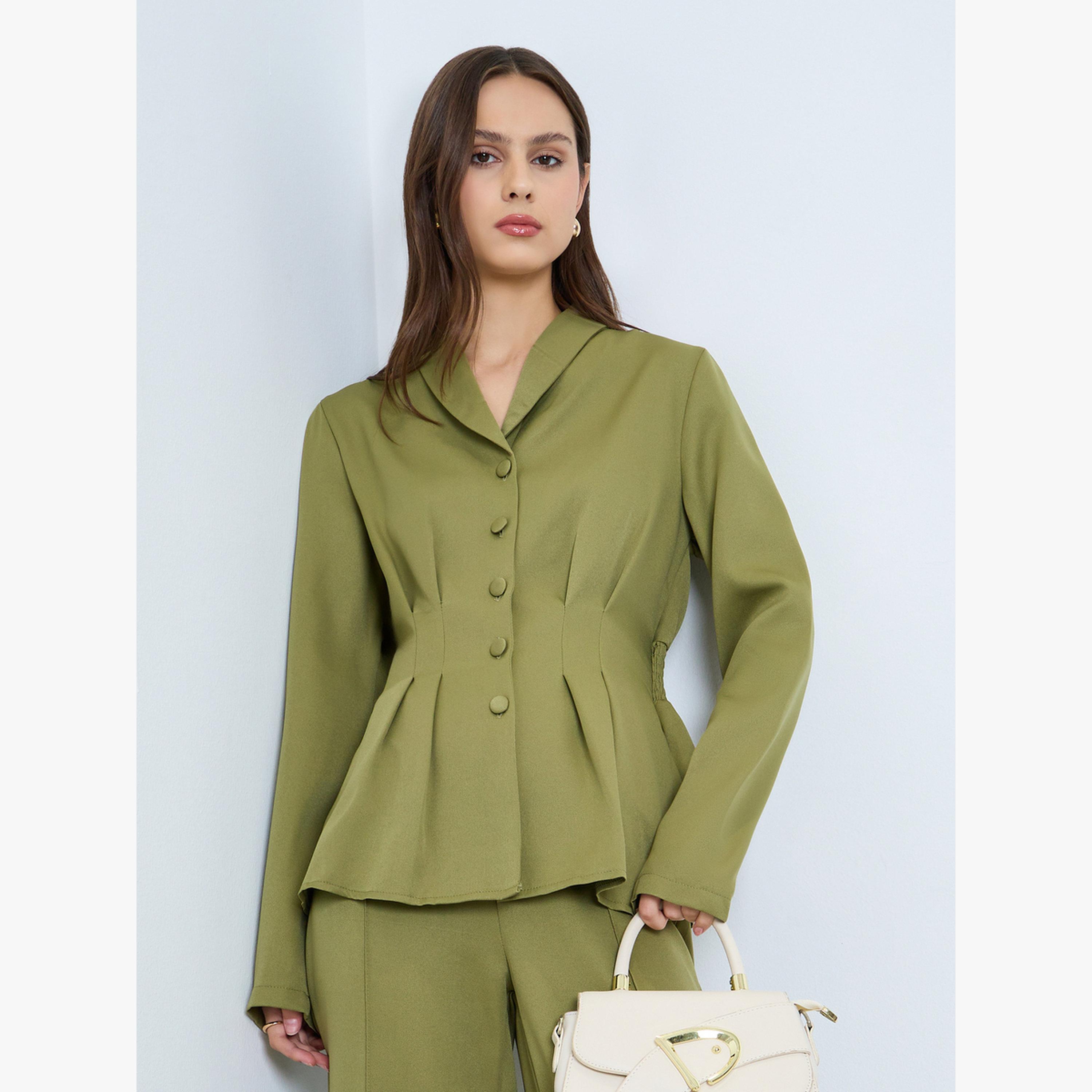 طقم من - بليزر بيبلوم زيتوني وبنطال-women-clothing-coordsets-image-2