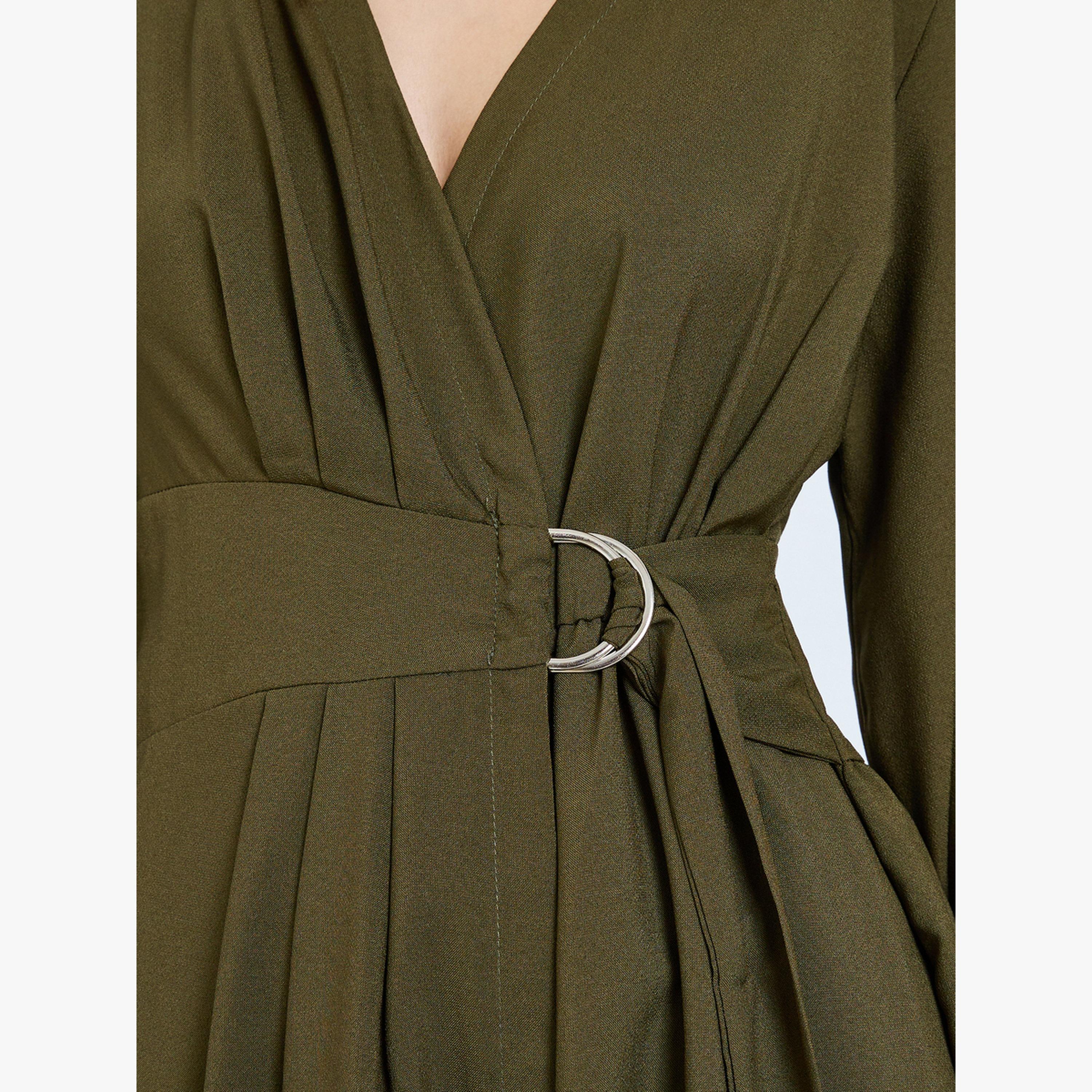 فستان طويل كاكي بحزام وأكمام بالون-women-clothing-dresses-image-4