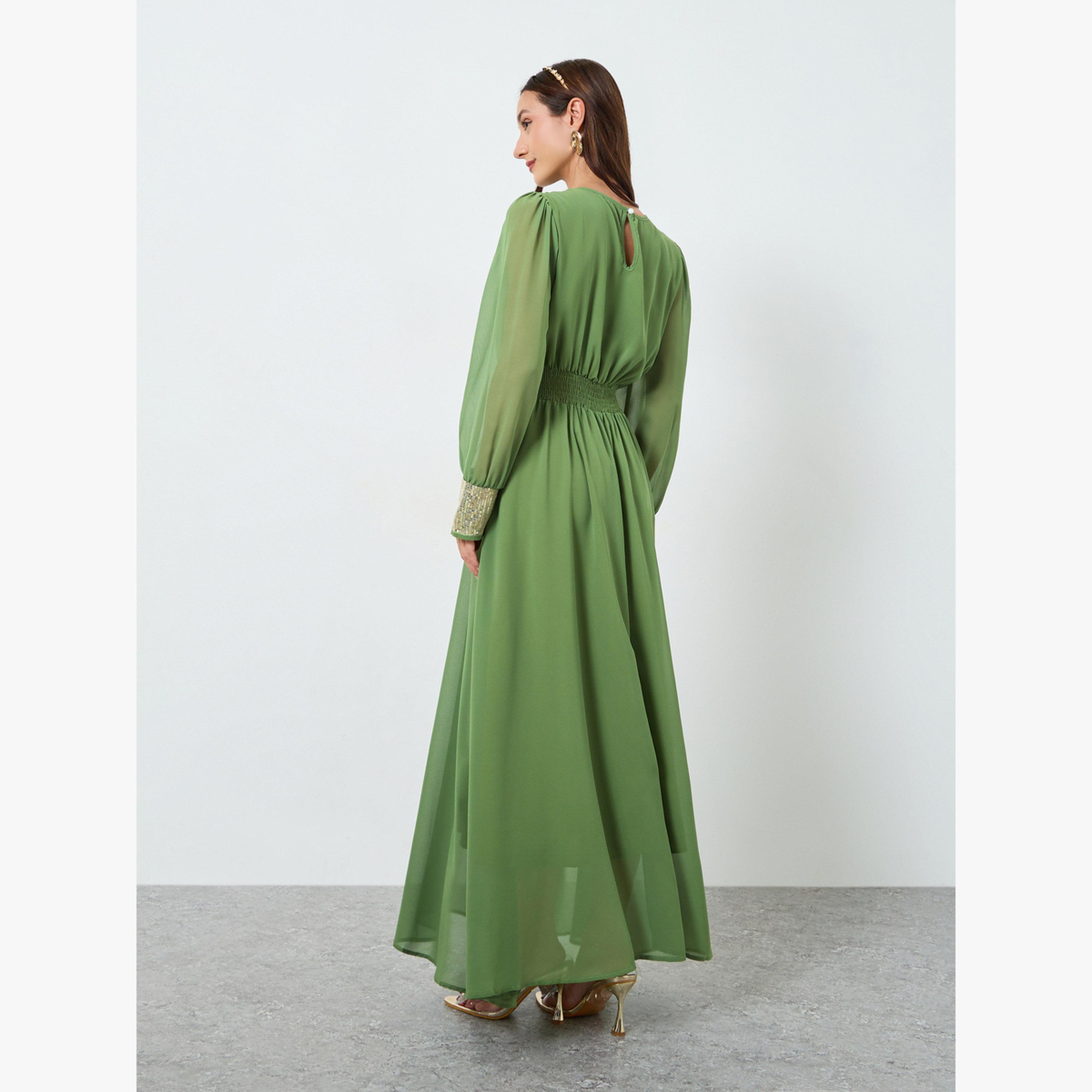 فستان طويل بكسرات منمق بالترتر-women-clothing-dresses-image-3