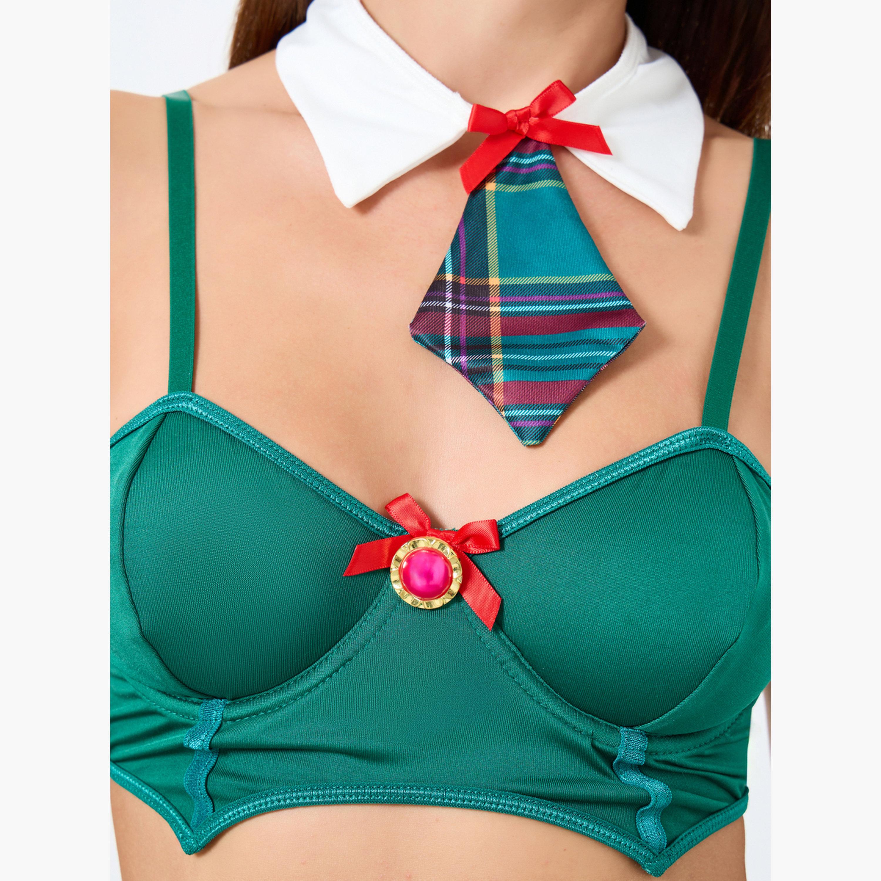 تيك تو - طقم داخلي صدرية بفيونكة، سروال داخليتن مع تنورة ورباط-women-clothing-lingerie-lingeriesets-image-6