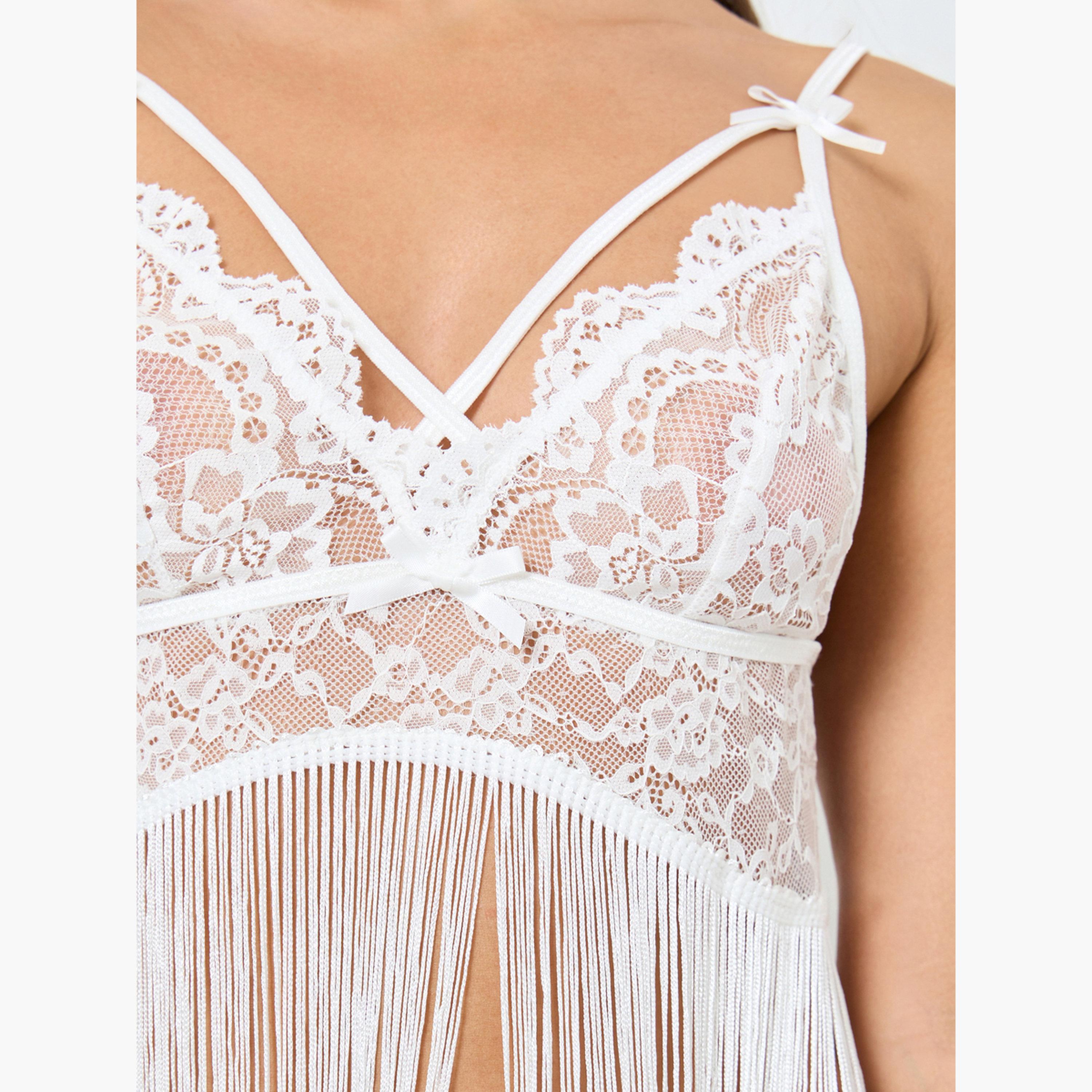 Take Two Women Lace Top Wireless Tassel Cami Dress with Thong Set-women-clothing-lingerie-babydollsandbodysuits-image-6