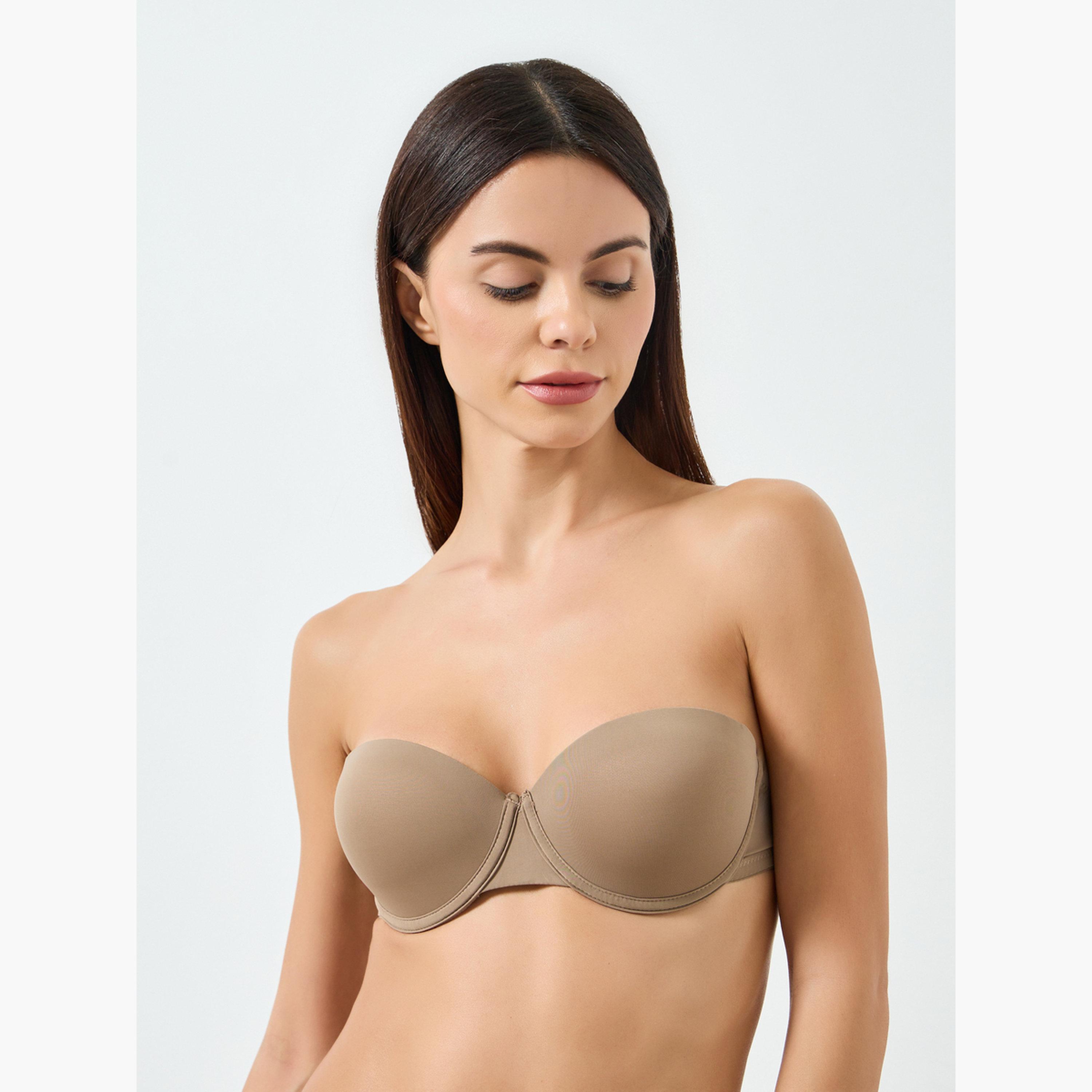 حمالة صدر مبطنة بسلك وأحزمة قابلة للفصل مع أحزمة كتف شفافة بتصميم سادة من Take Two-women-clothing-lingerie-bras-image-1