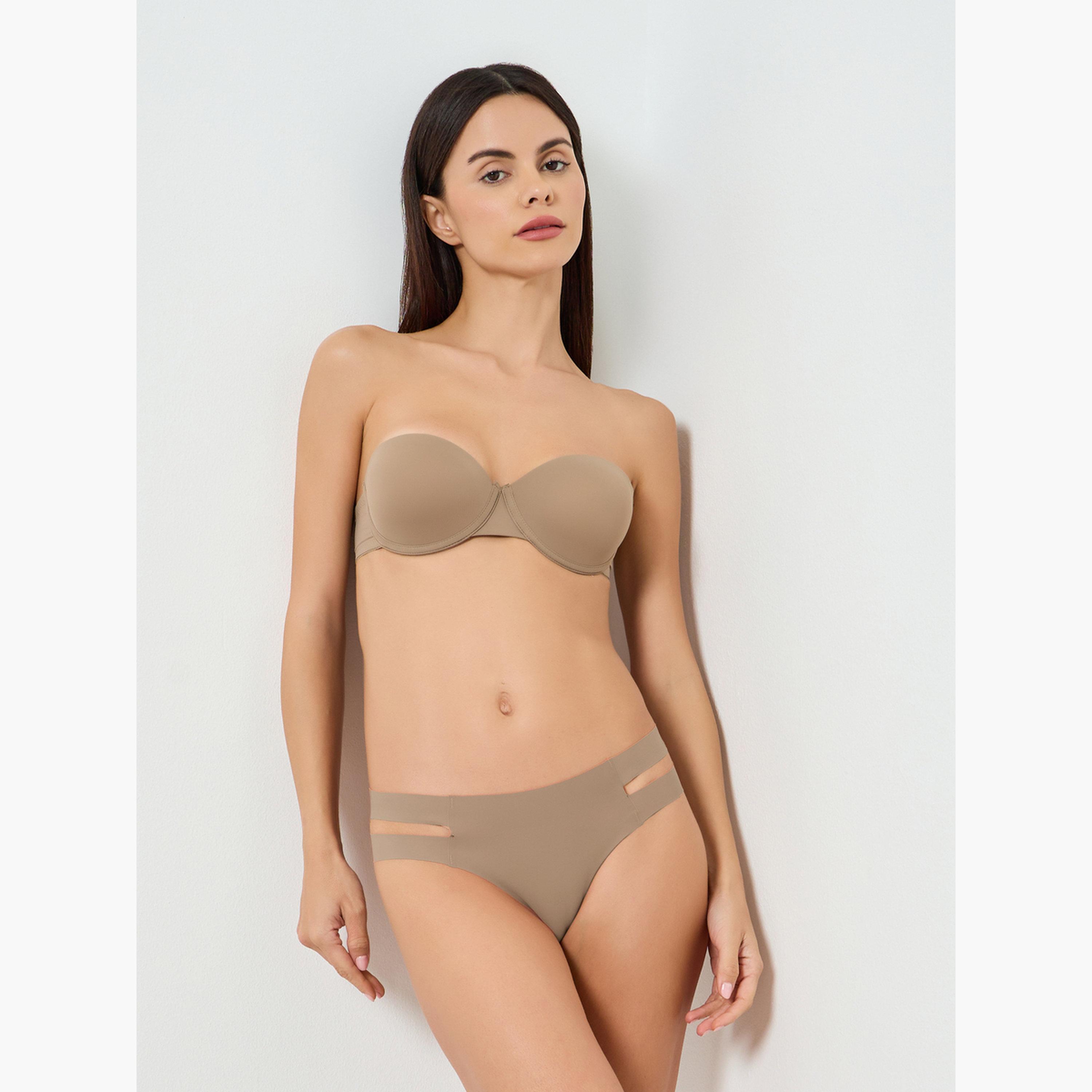 حمالة صدر مبطنة بسلك وأحزمة قابلة للفصل مع أحزمة كتف شفافة بتصميم سادة من Take Two-women-clothing-lingerie-bras-image-2