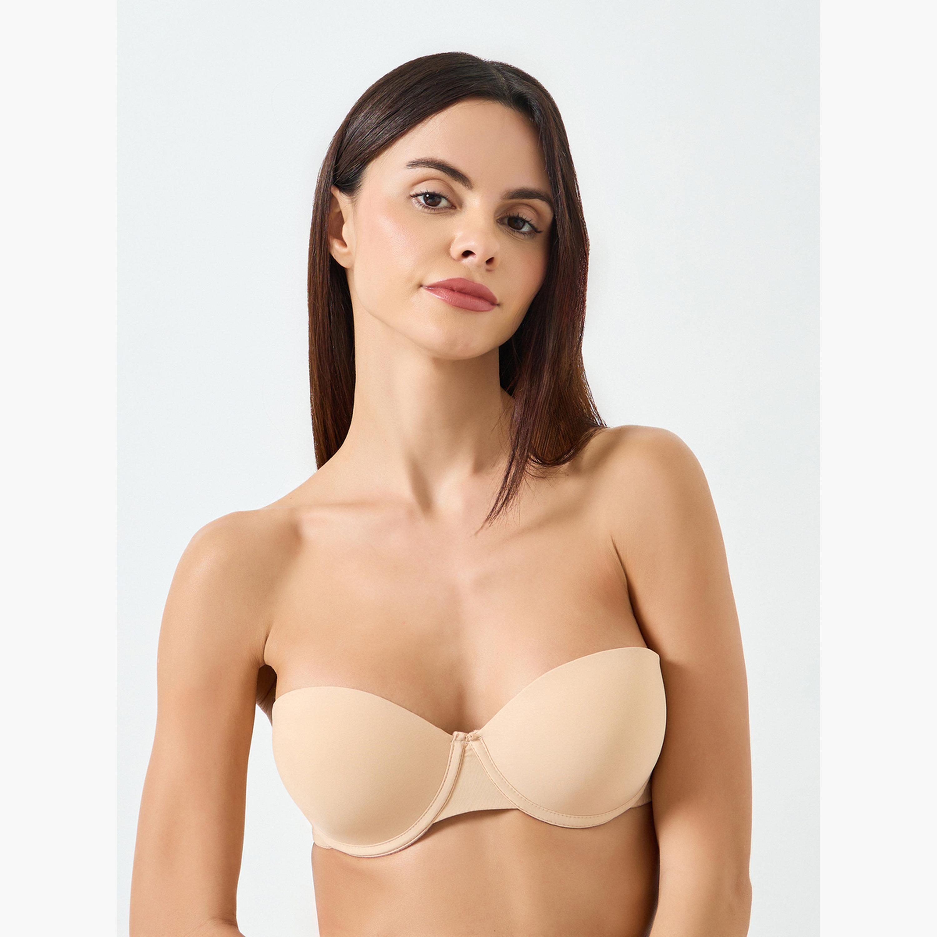 Take Two Solid Detachable Strap Padded Wired Bra with Transparent Shoulder Straps-women-clothing-lingerie-bras-image-1