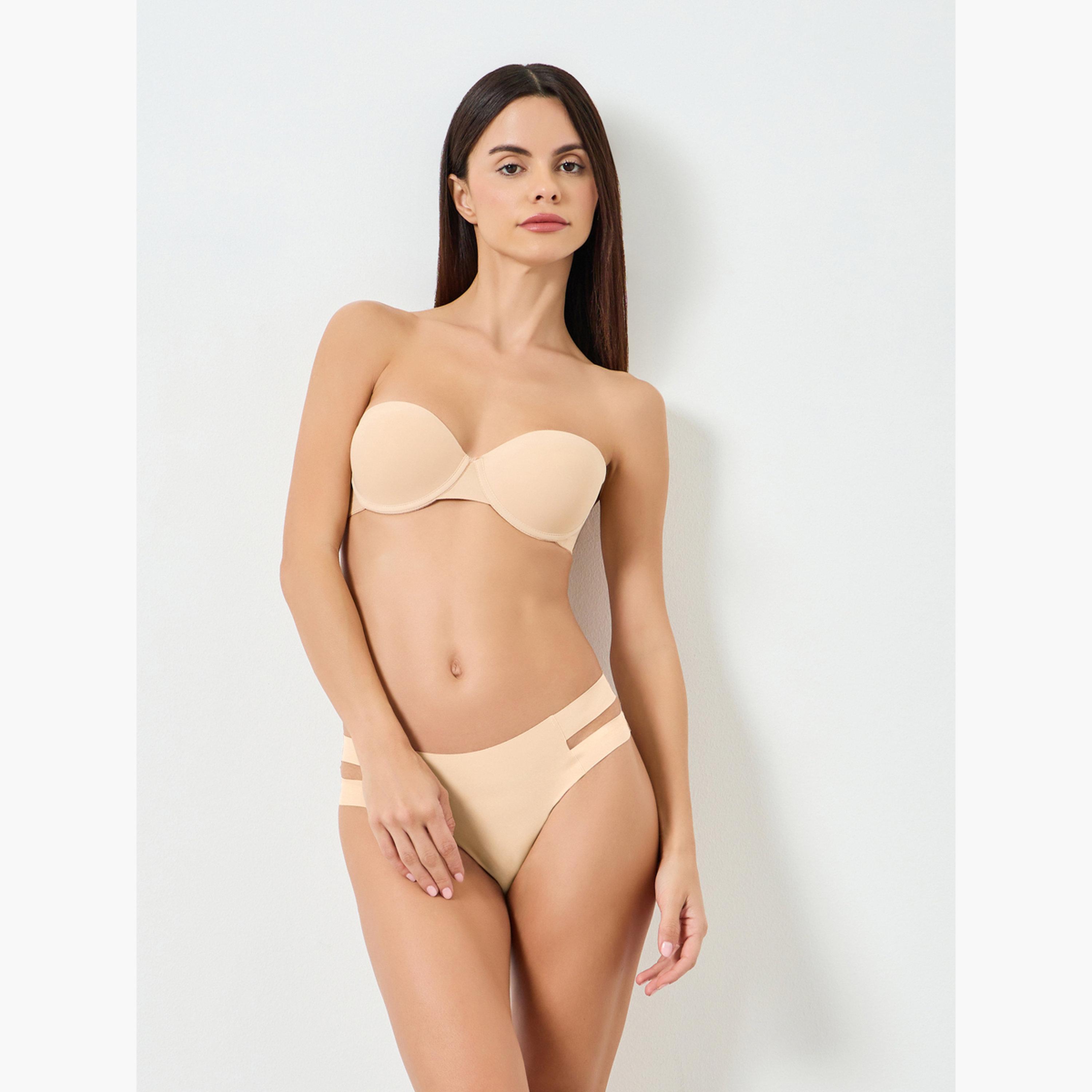 Take Two Solid Detachable Strap Padded Wired Bra with Transparent Shoulder Straps-women-clothing-lingerie-bras-image-2