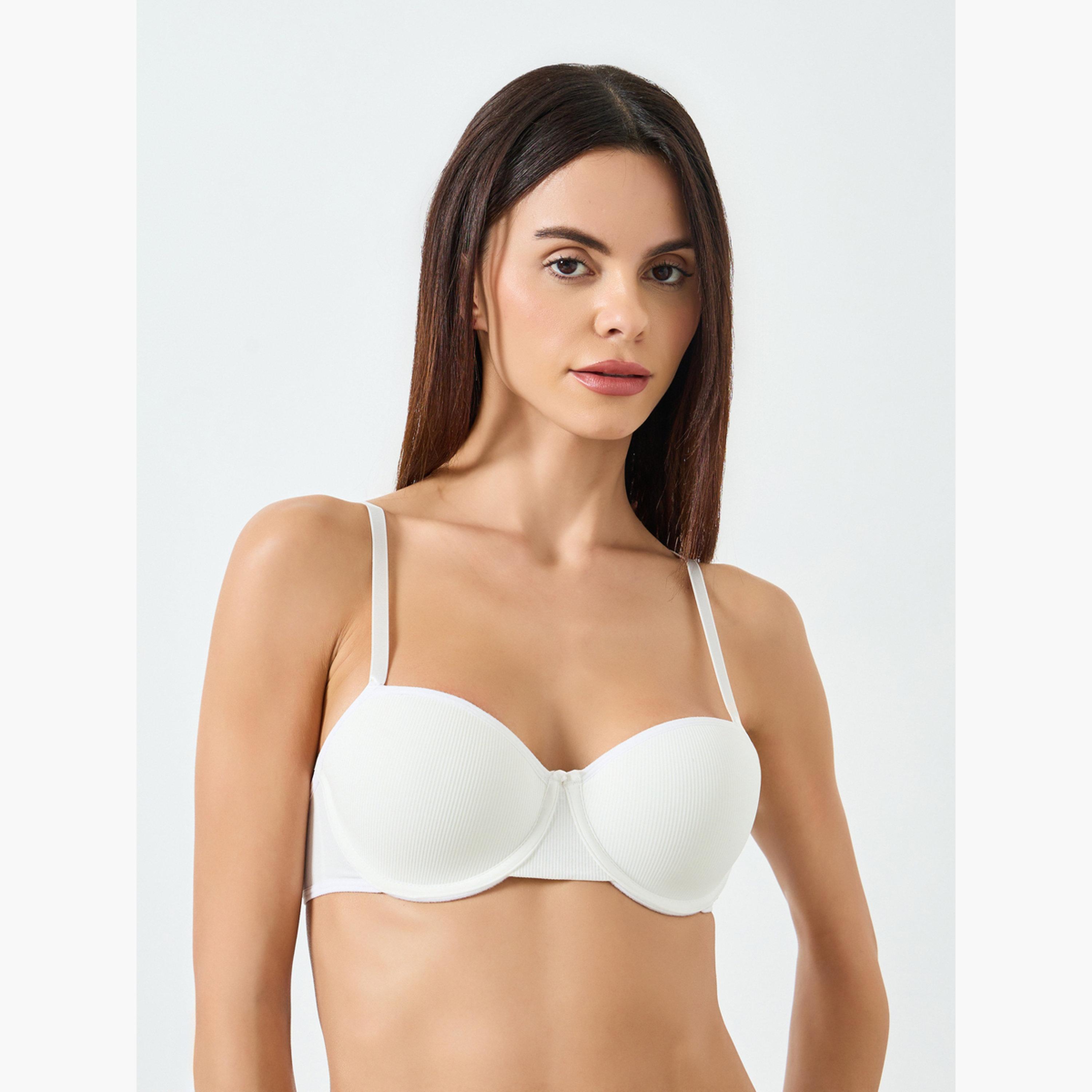 Take Two White Solid Textured Padded Wired Bra-women-clothing-lingerie-bras-image-1