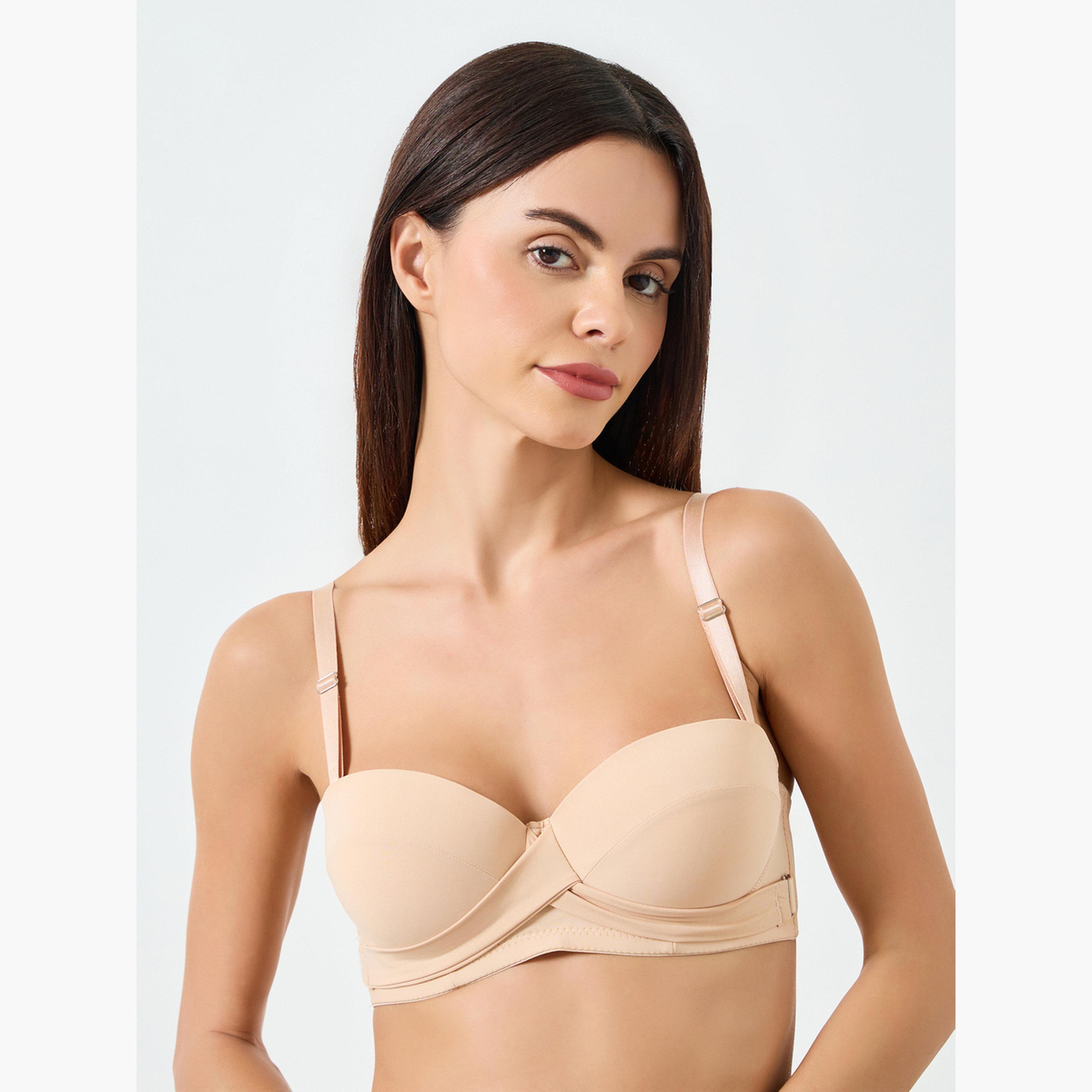 Take Two Solid Front Cross Buckle Padded Wired Bra-women-clothing-lingerie-bras-image-1