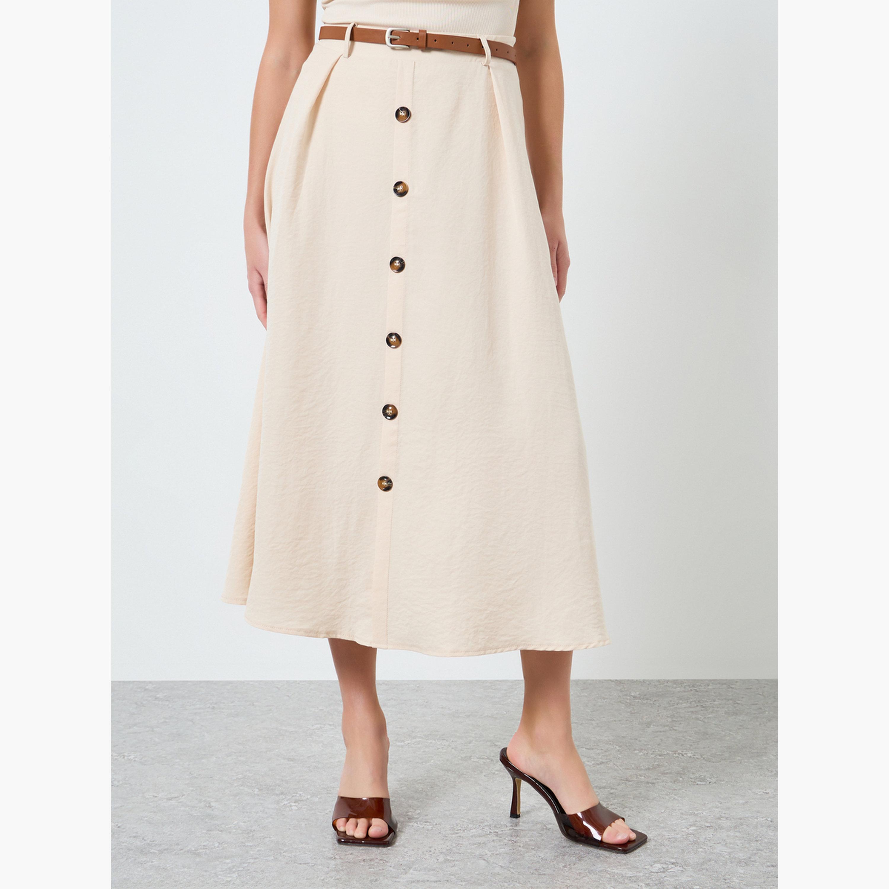 Take Two Women Solid Button Front Detail A-Line Skirt-women-clothing-bottoms-skirts-image-1
