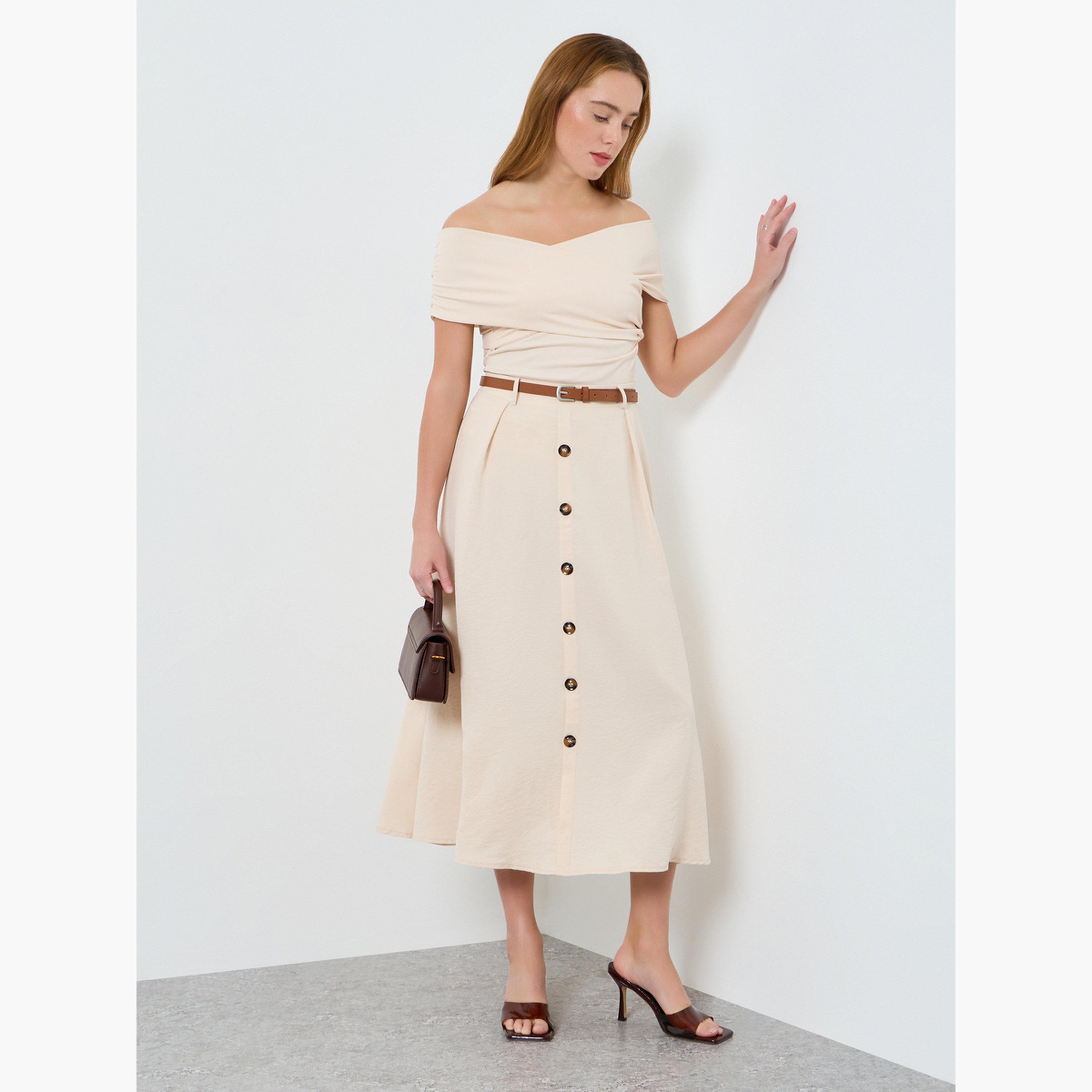 Take Two Women Solid Button Front Detail A-Line Skirt-women-clothing-bottoms-skirts-image-2