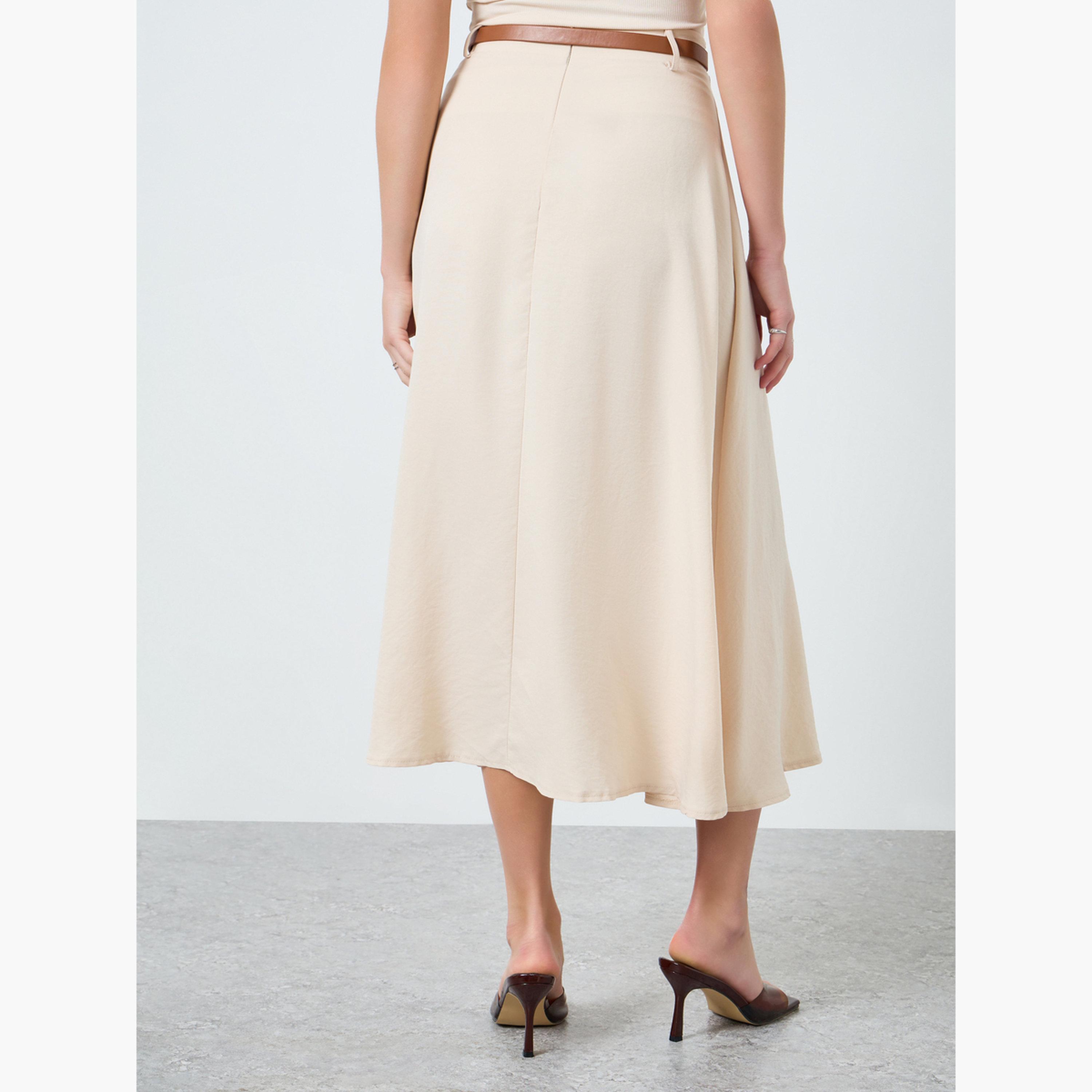 تنورة بحافة واسعة سادة بتفاصيل أزرار أمامية-women-clothing-bottoms-skirts-image-4