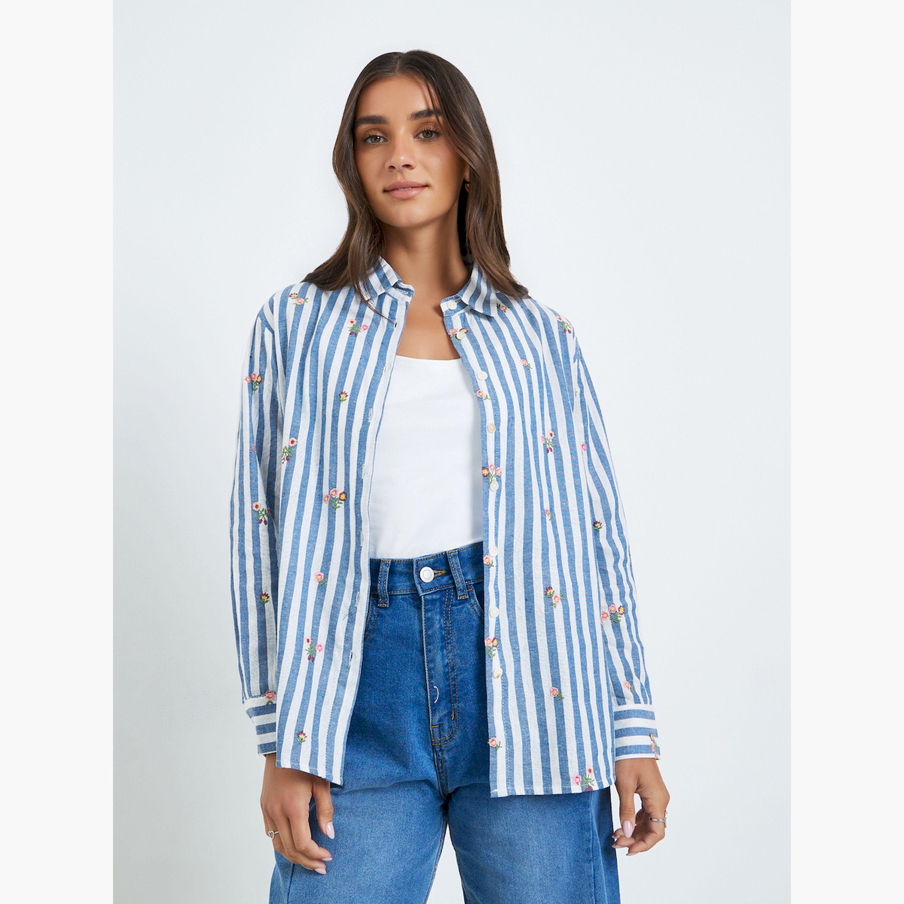 بلوزة مخطط بتطريز زهور-women-clothing-shirtsandblouses-shirts-image-1