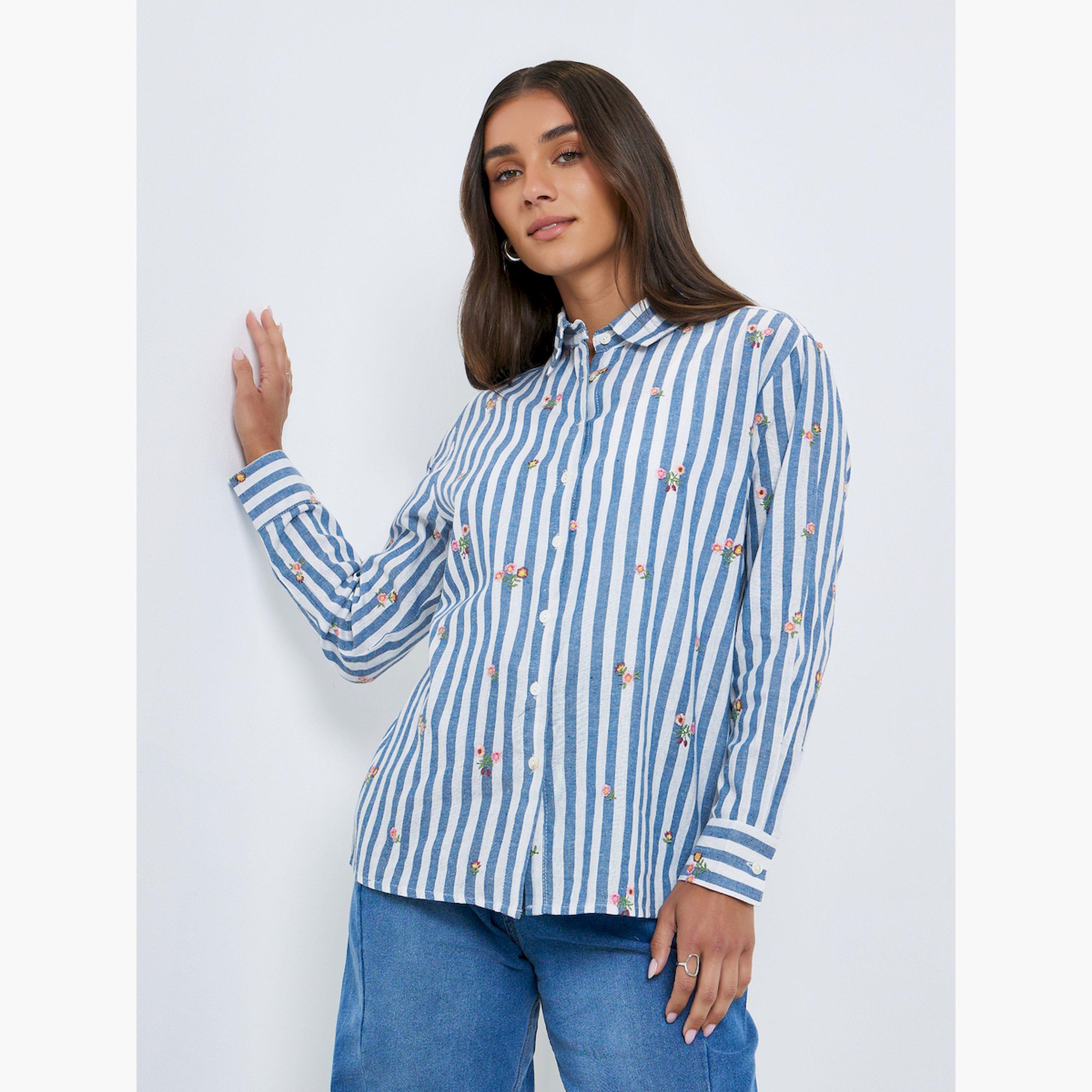بلوزة مخطط بتطريز زهور-women-clothing-shirtsandblouses-shirts-image-3