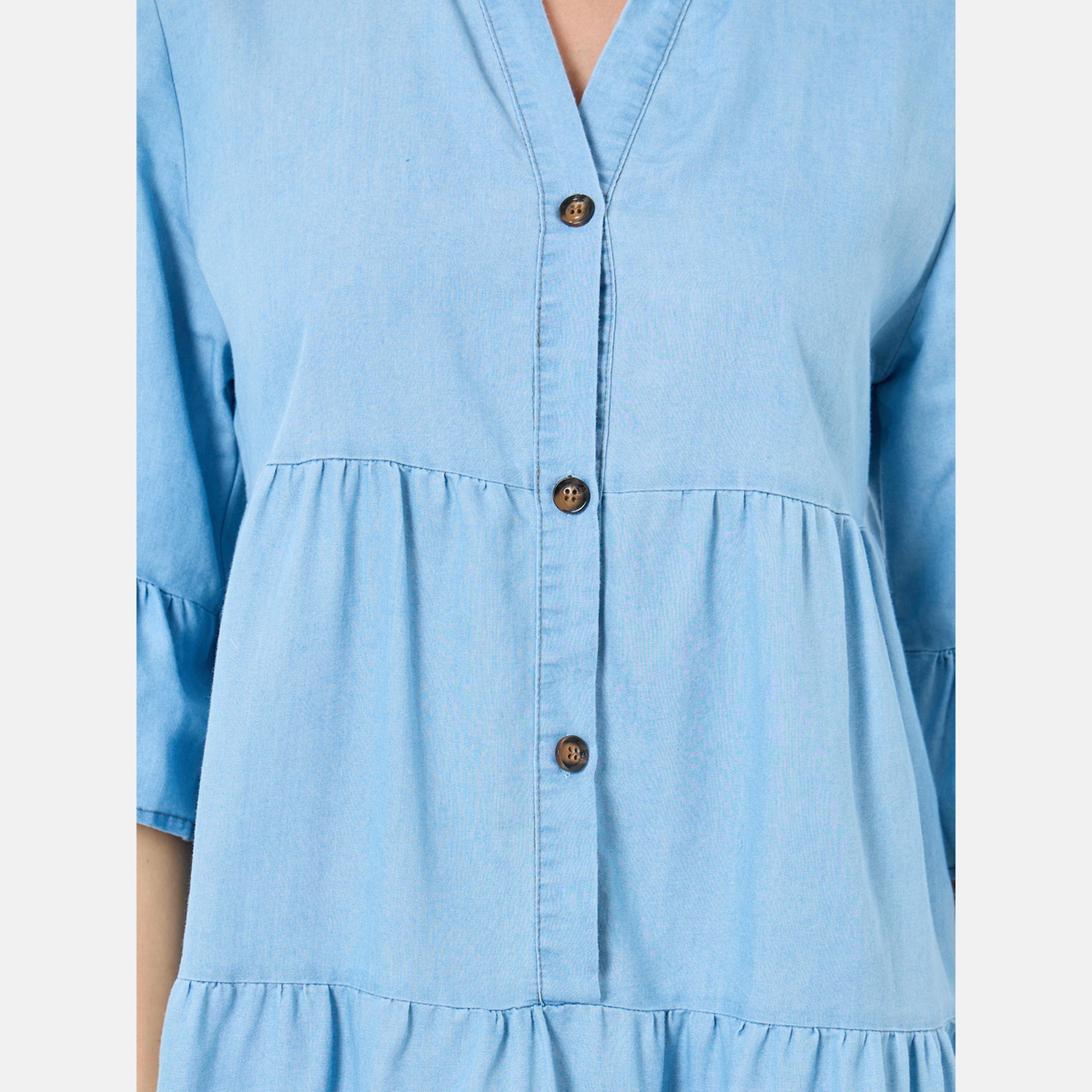 تيك تو - فستان جينز قصير متعدد الطبقات باللون الأزرق الفاتح-women-clothing-dresses-image-3