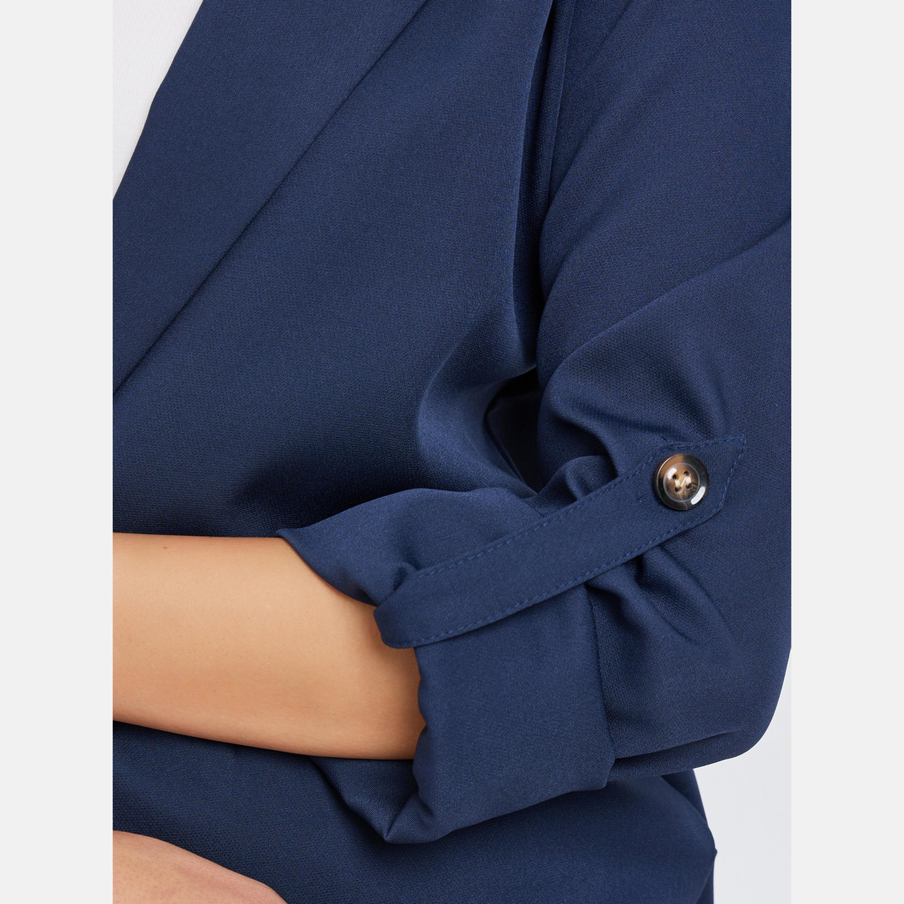 Take Two Navy Blue Solid Lapel Collar Roll Up Sleeves Women's Single Button Blazer-women-clothing-coatsandjackets-blazers-image-4