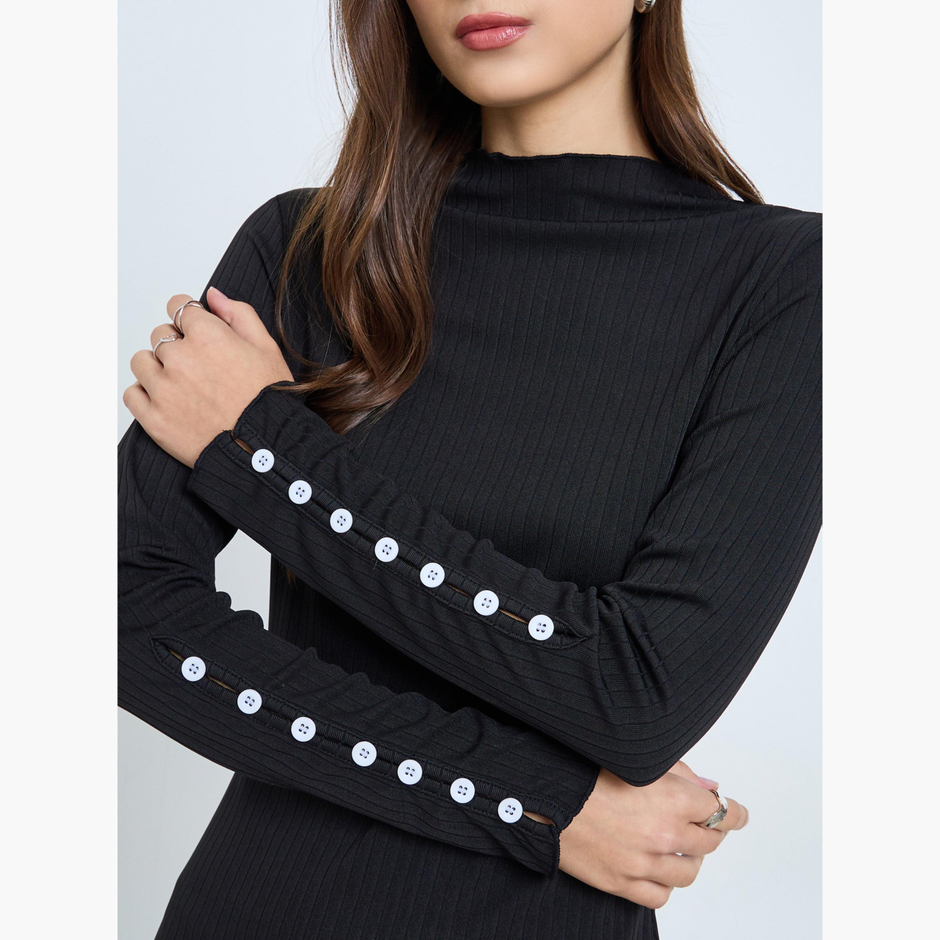 تيك تو - فستان قصير محبوك بياقة عالية وتفاصيل أحجار الراين-women-clothing-dresses-image-4