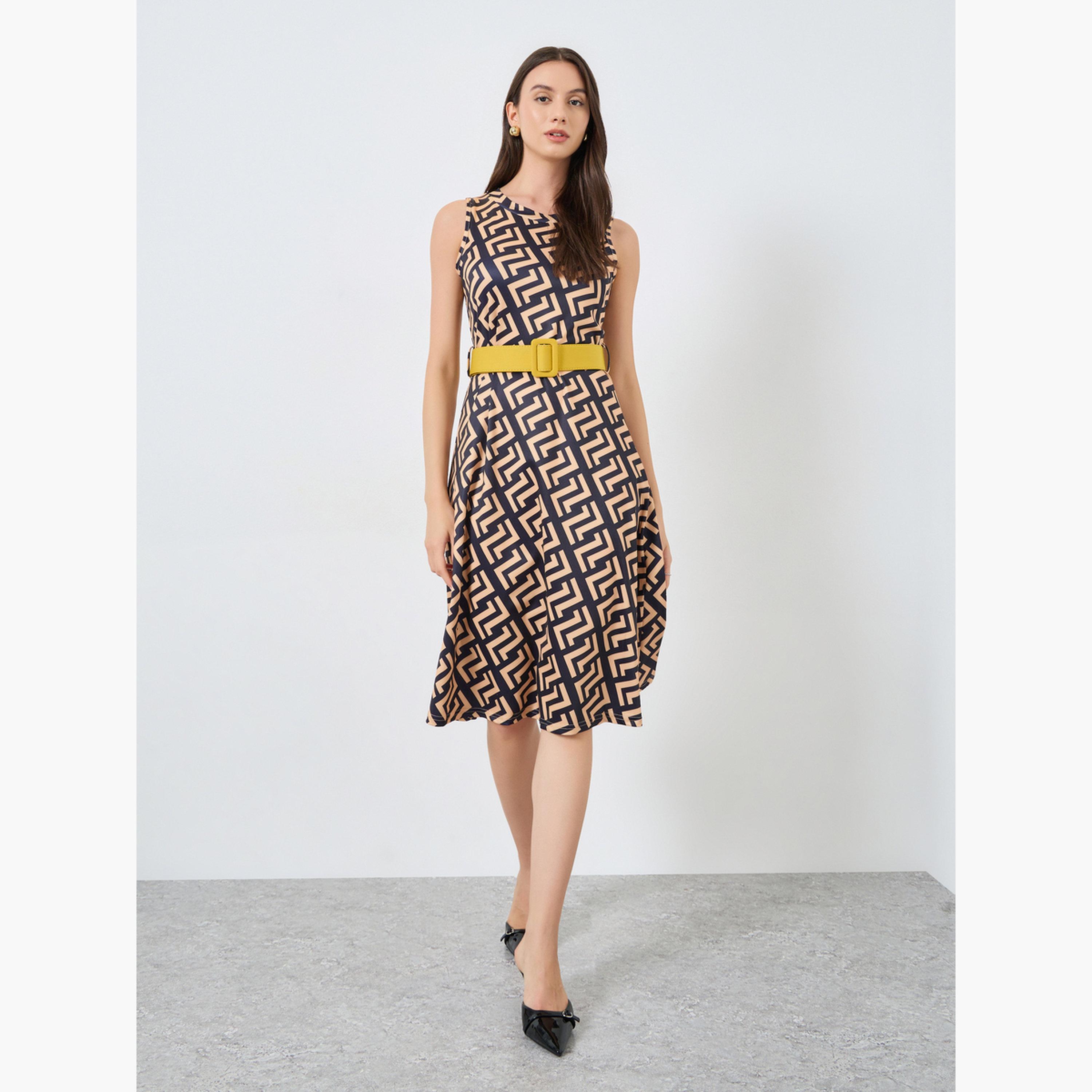 Take Two Solid Button Front Blazer and Geo Print A-Line Dress Co-Ords-women-clothing-coordsets-image-3