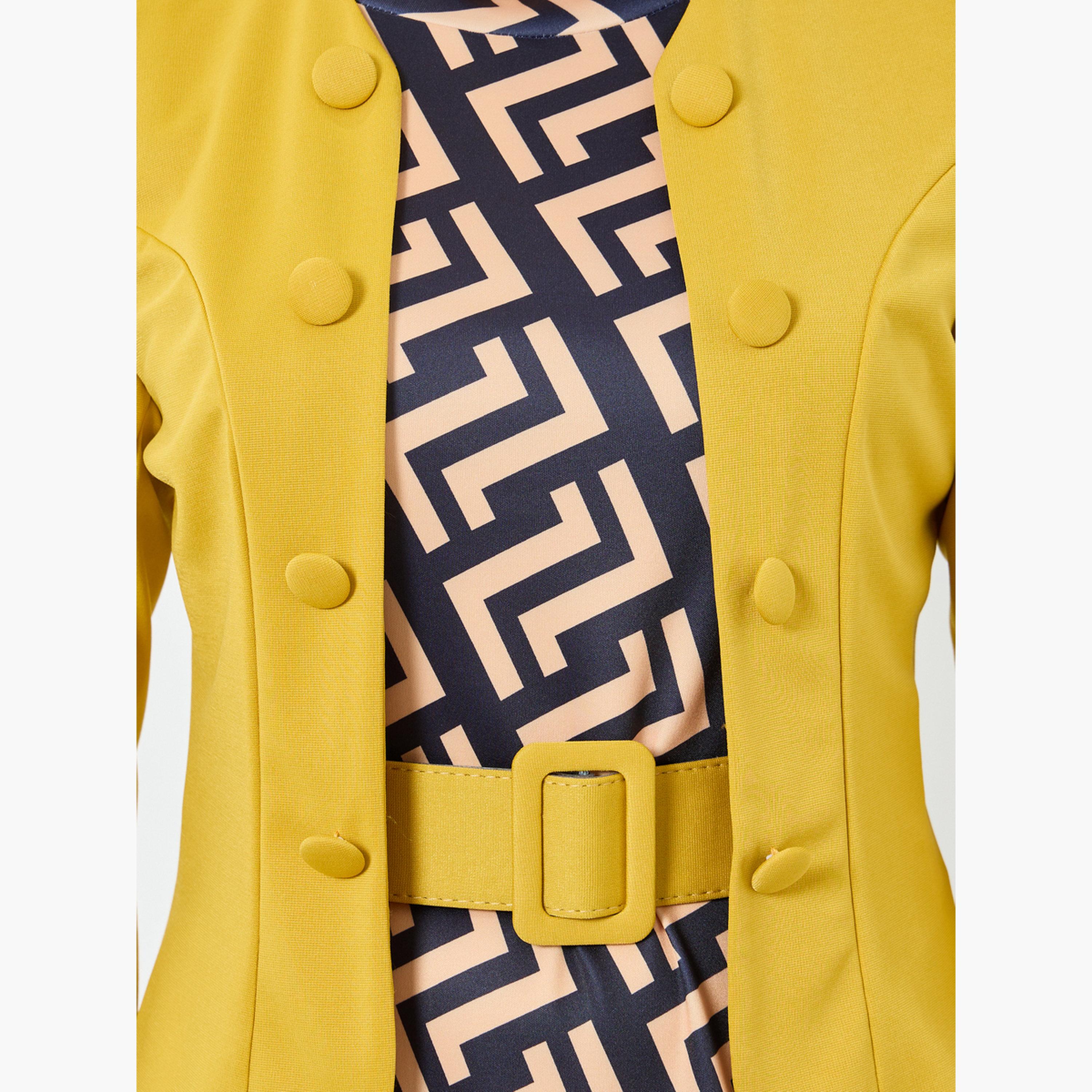 Take Two Solid Button Front Blazer and Geo Print A-Line Dress Co-Ords-women-clothing-coordsets-image-6