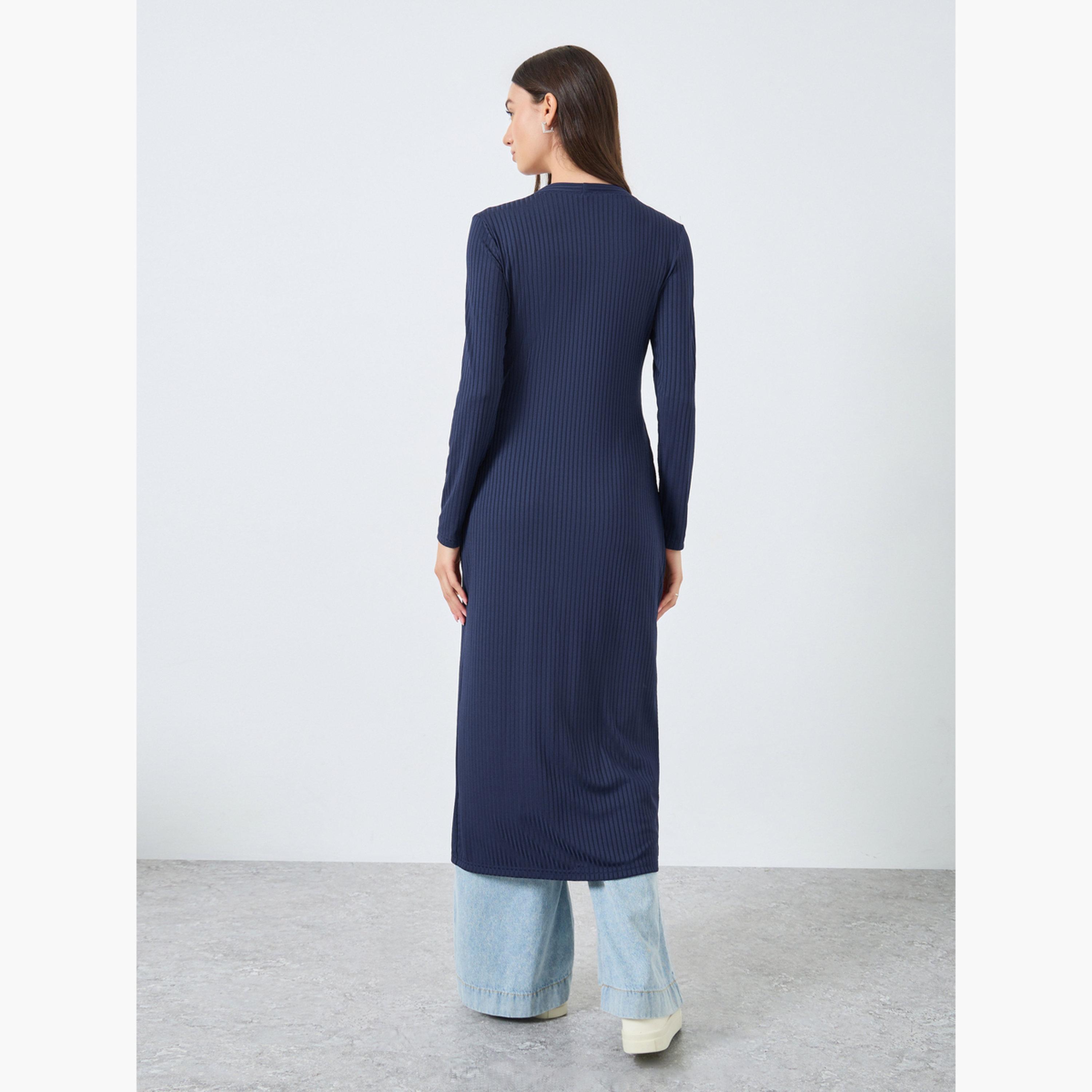 Take Two Navy Blue Knitted V-neck Long Sleeves Women's Button Placket Cardigan-women-winterwear-cardigansandjumpers-cardigans-image-4