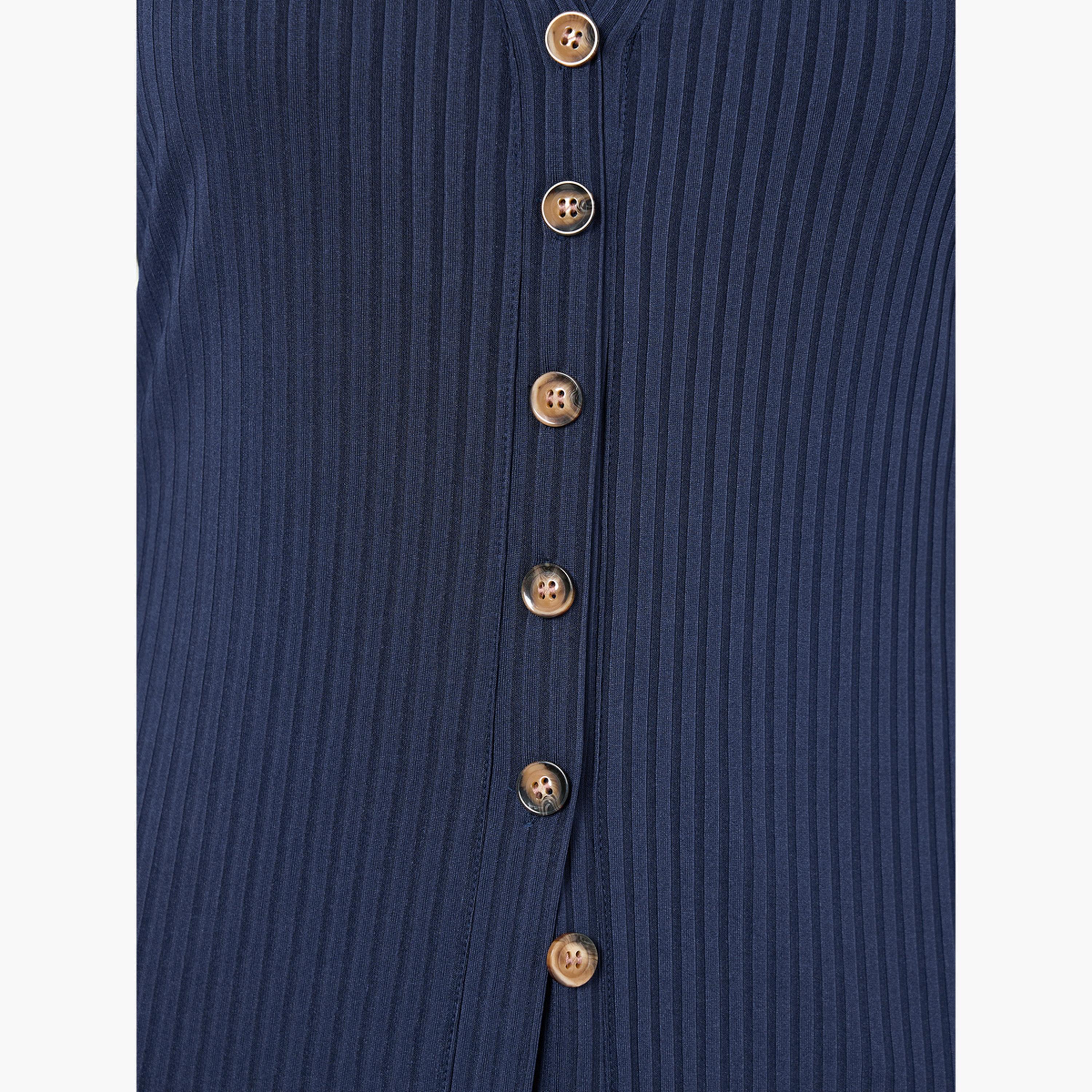 Take Two Navy Blue Knitted V-neck Long Sleeves Women's Button Placket Cardigan-women-winterwear-cardigansandjumpers-cardigans-image-5