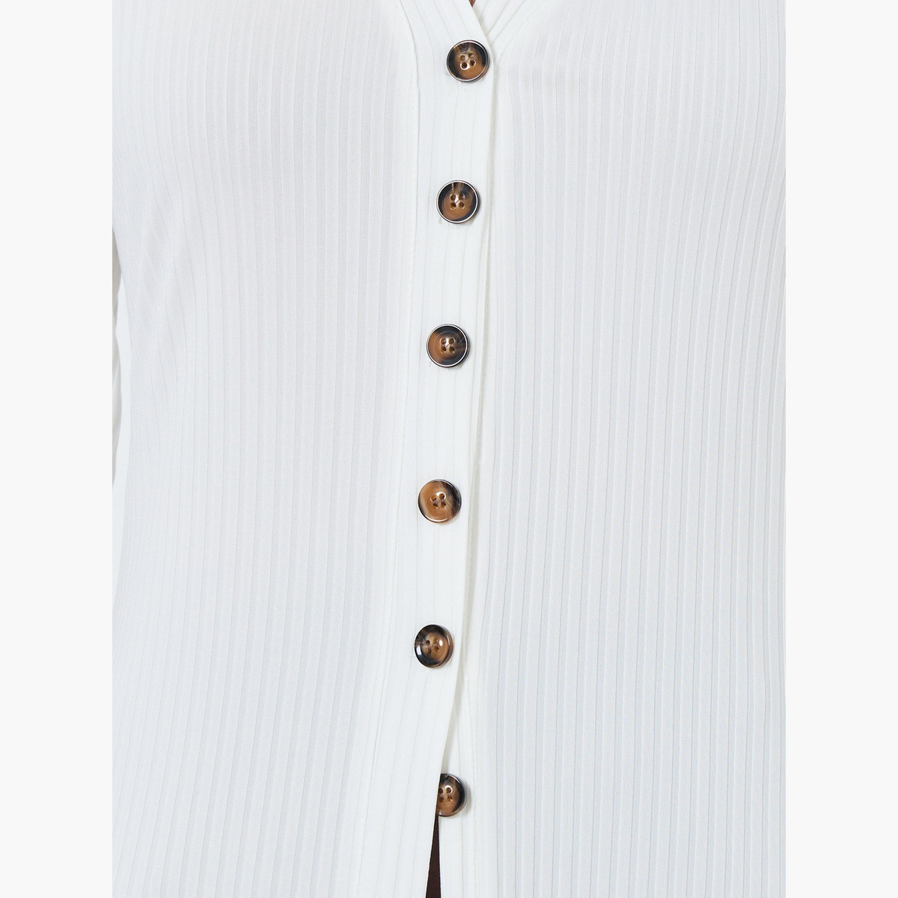 Take Two White Knitted V-neck Long Sleeves Women's Button Placket Cardigan-women-winterwear-cardigansandjumpers-cardigans-image-5