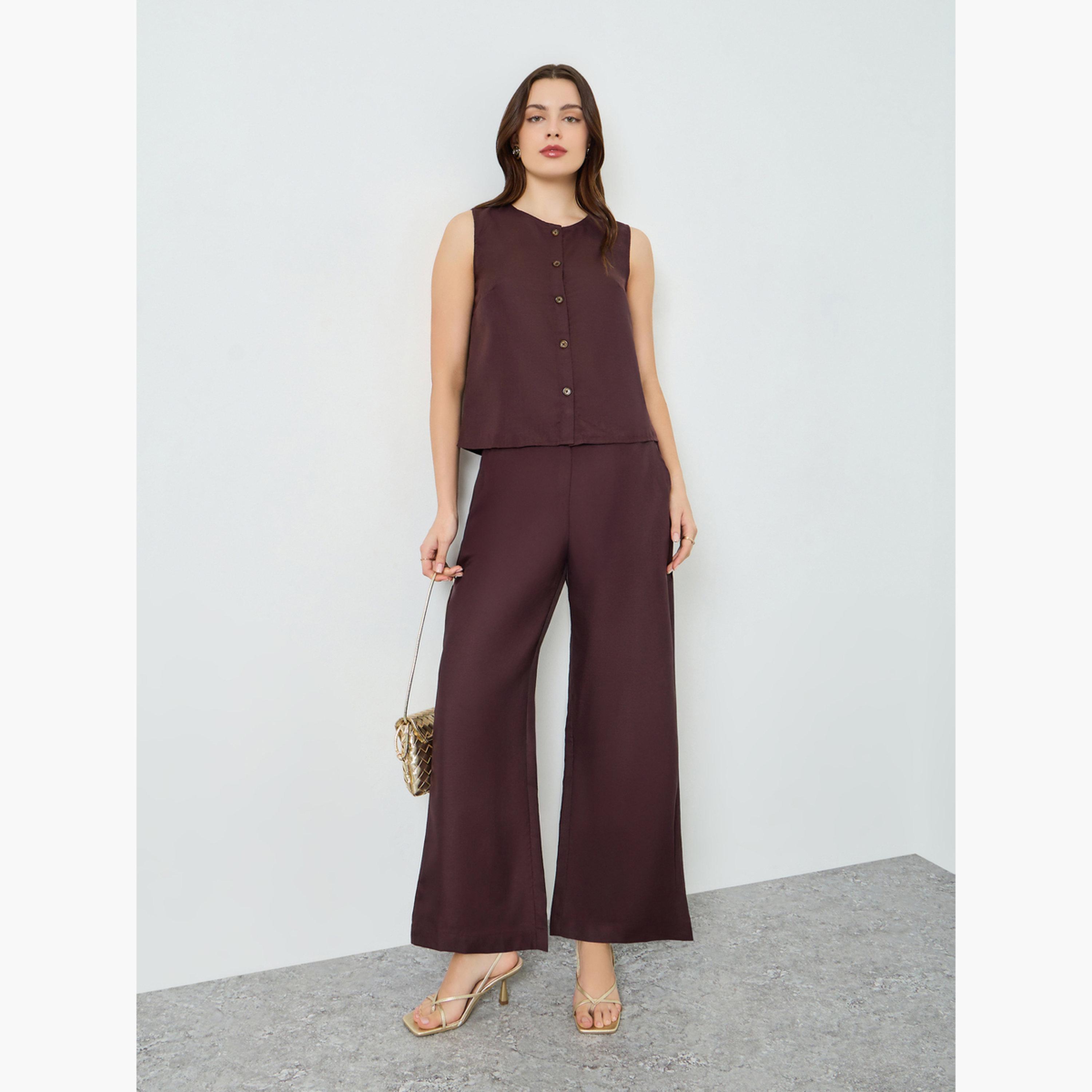 Styli Women Brown Sleeveless Buttoned Top-women-clothing-shirtsandblouses-blouses-image-3
