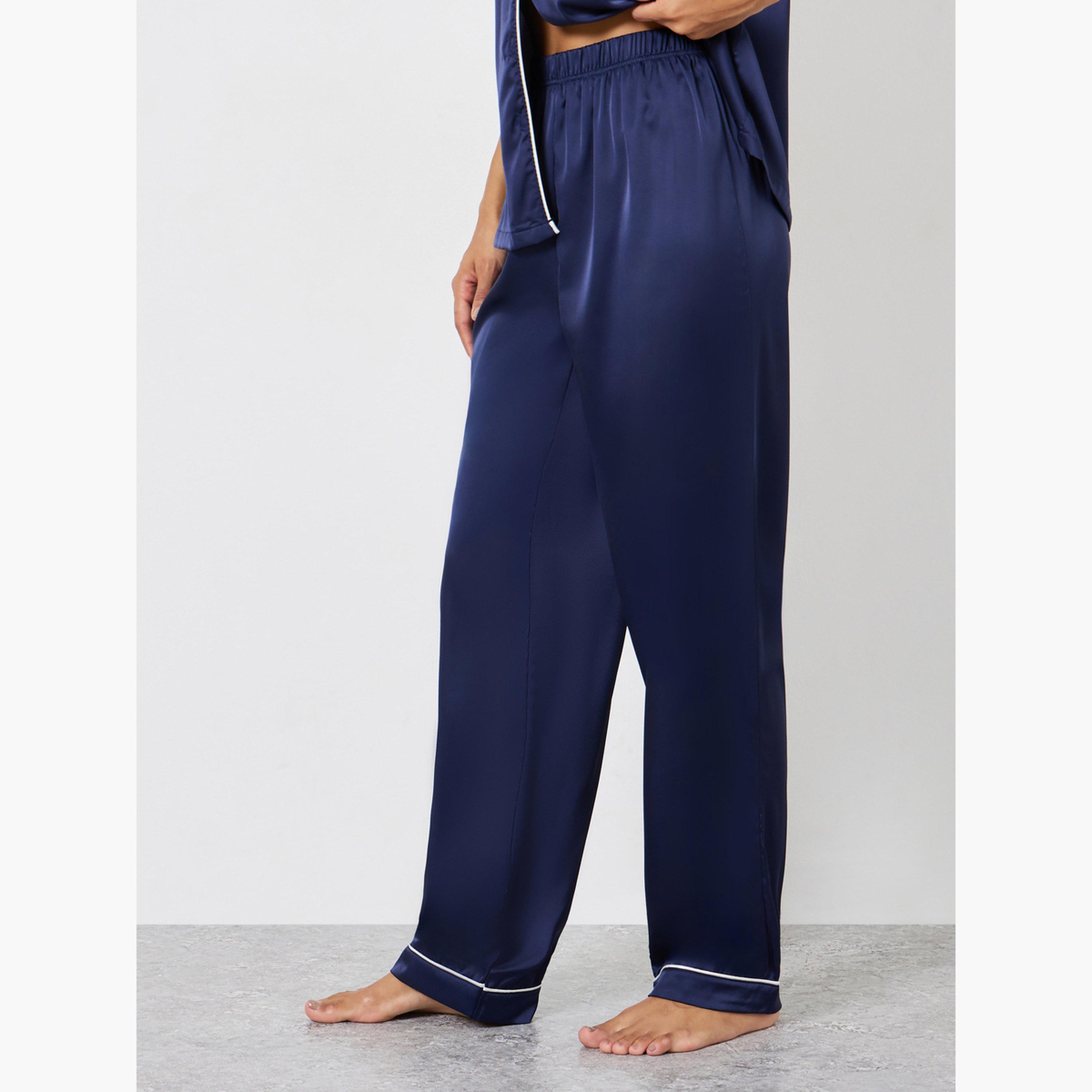 Styli Satin Piped Pocket Shirt and Pyjama Set-women-clothing-nightwear-pyjamas-longsets-image-4