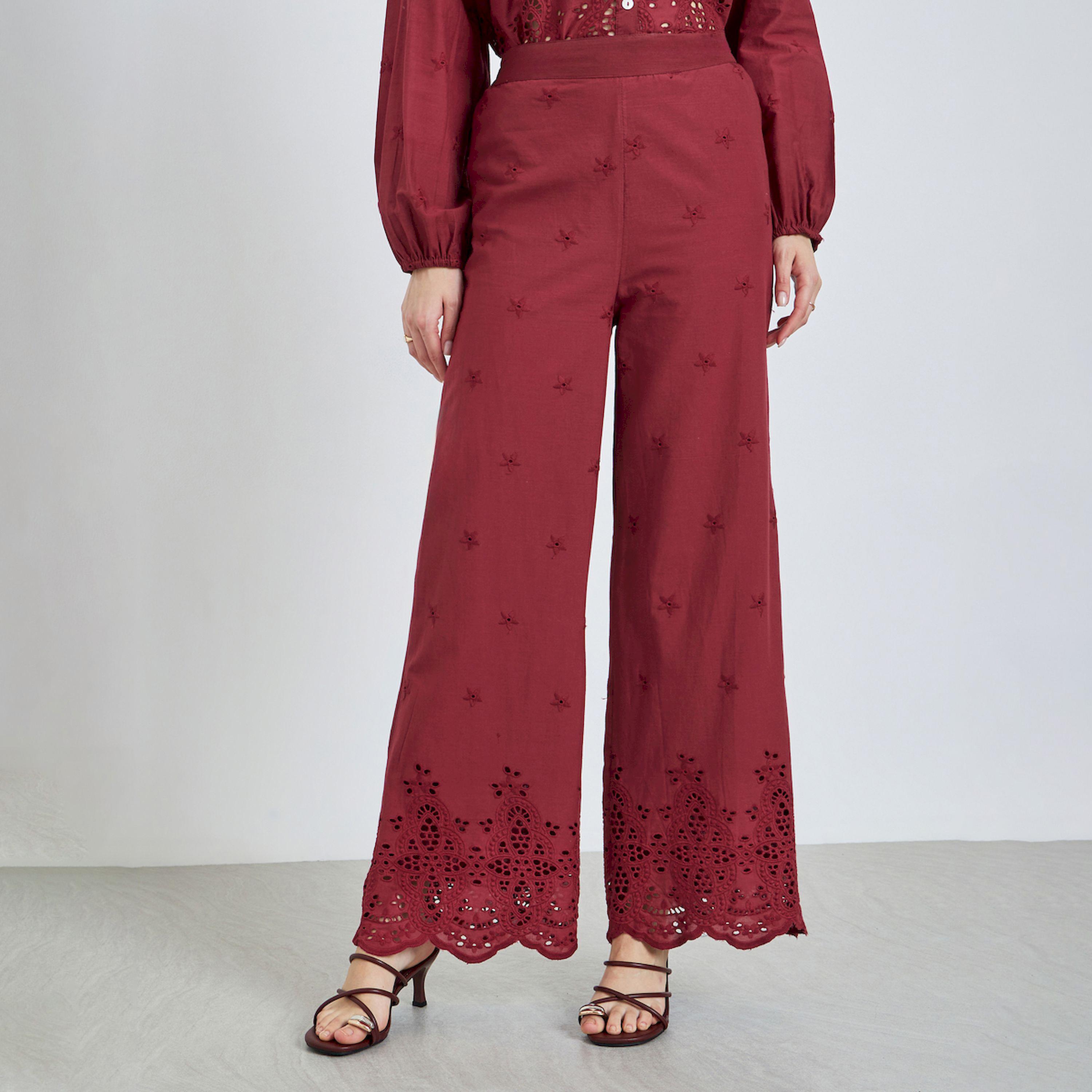 بنطال بأرجل واسعة بتفاصيل شيفلي-women-clothing-bottoms-trousers-image-1