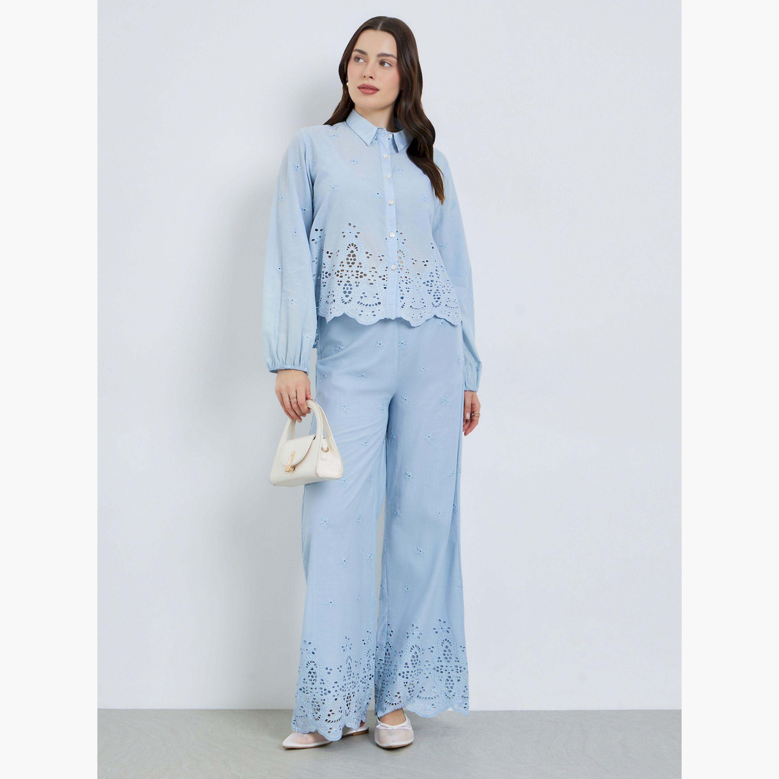 بنطال بأرجل واسعة بتفاصيل شيفلي-women-clothing-bottoms-trousers-image-2