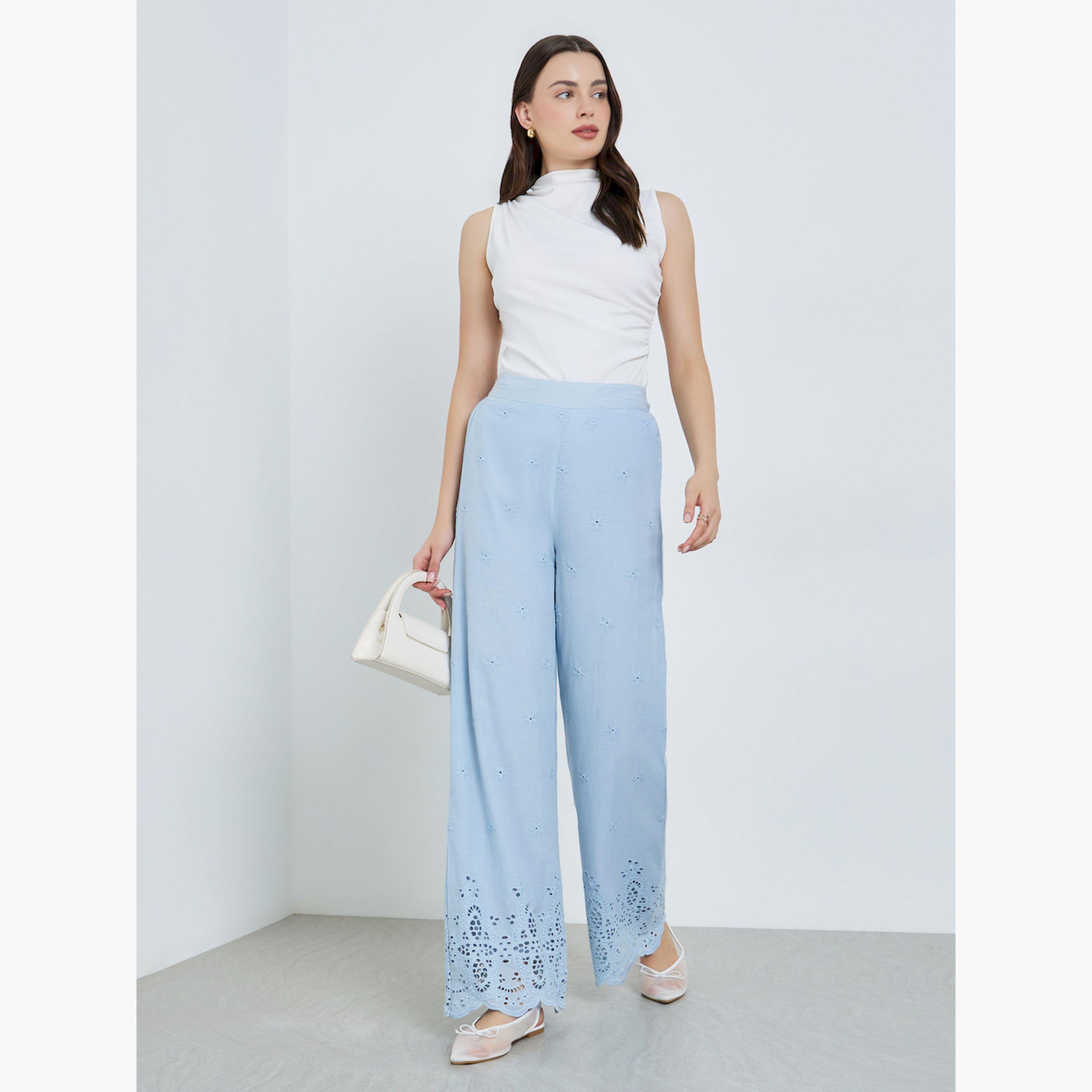 بنطال بأرجل واسعة بتفاصيل شيفلي-women-clothing-bottoms-trousers-image-5