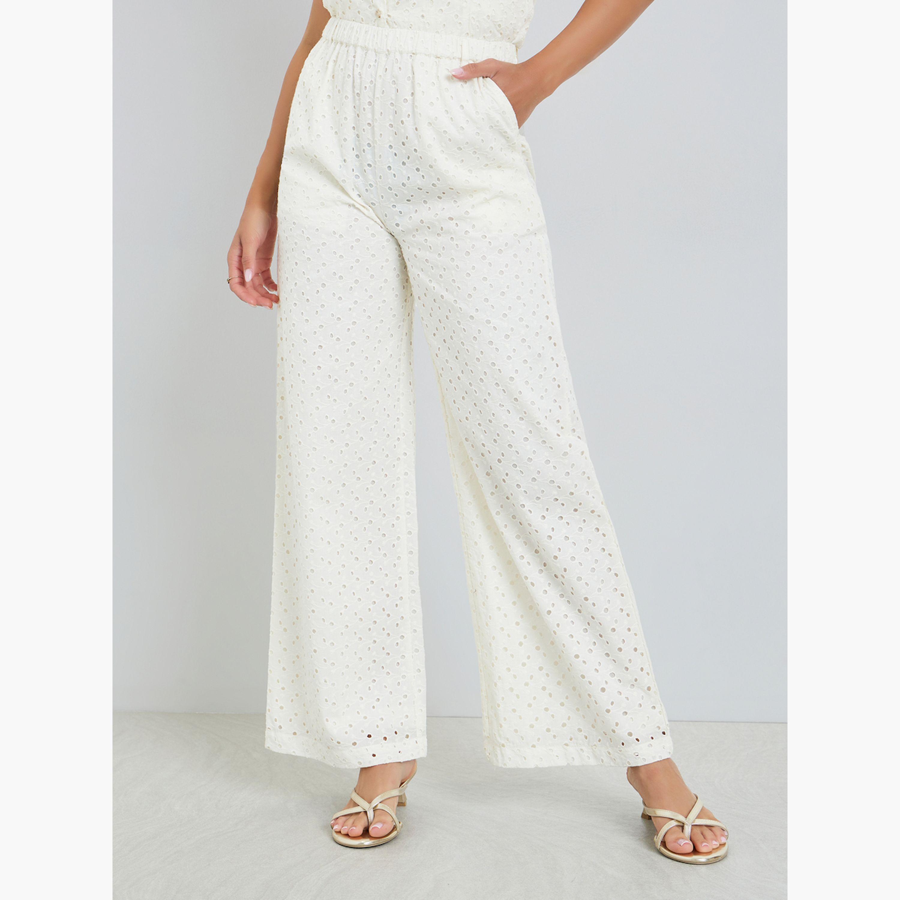 بنطال قطني أرجل واسعة بتطريز شيفلي-women-clothing-bottoms-trousers-image-1