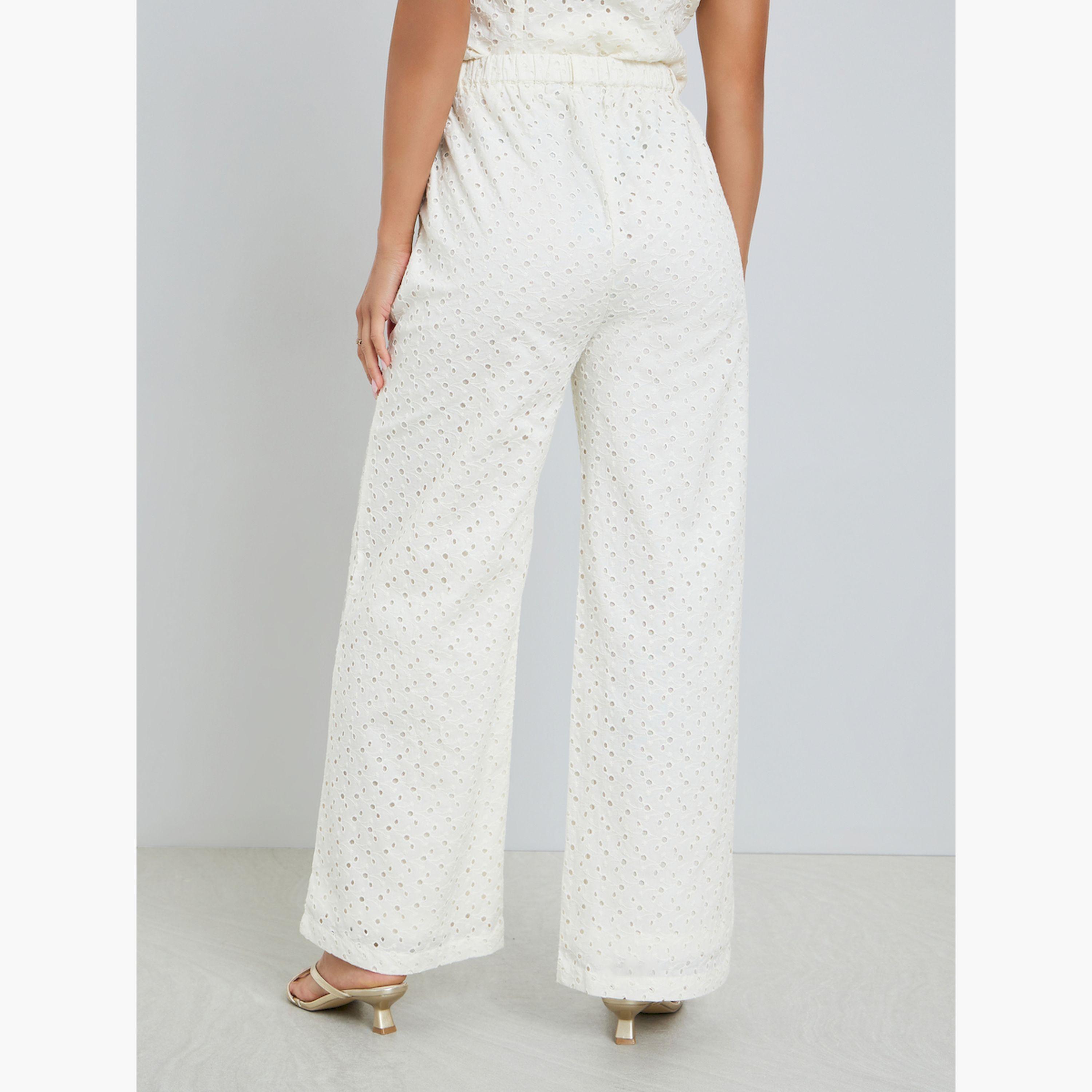 بنطال قطني أرجل واسعة بتطريز شيفلي-women-clothing-bottoms-trousers-image-4