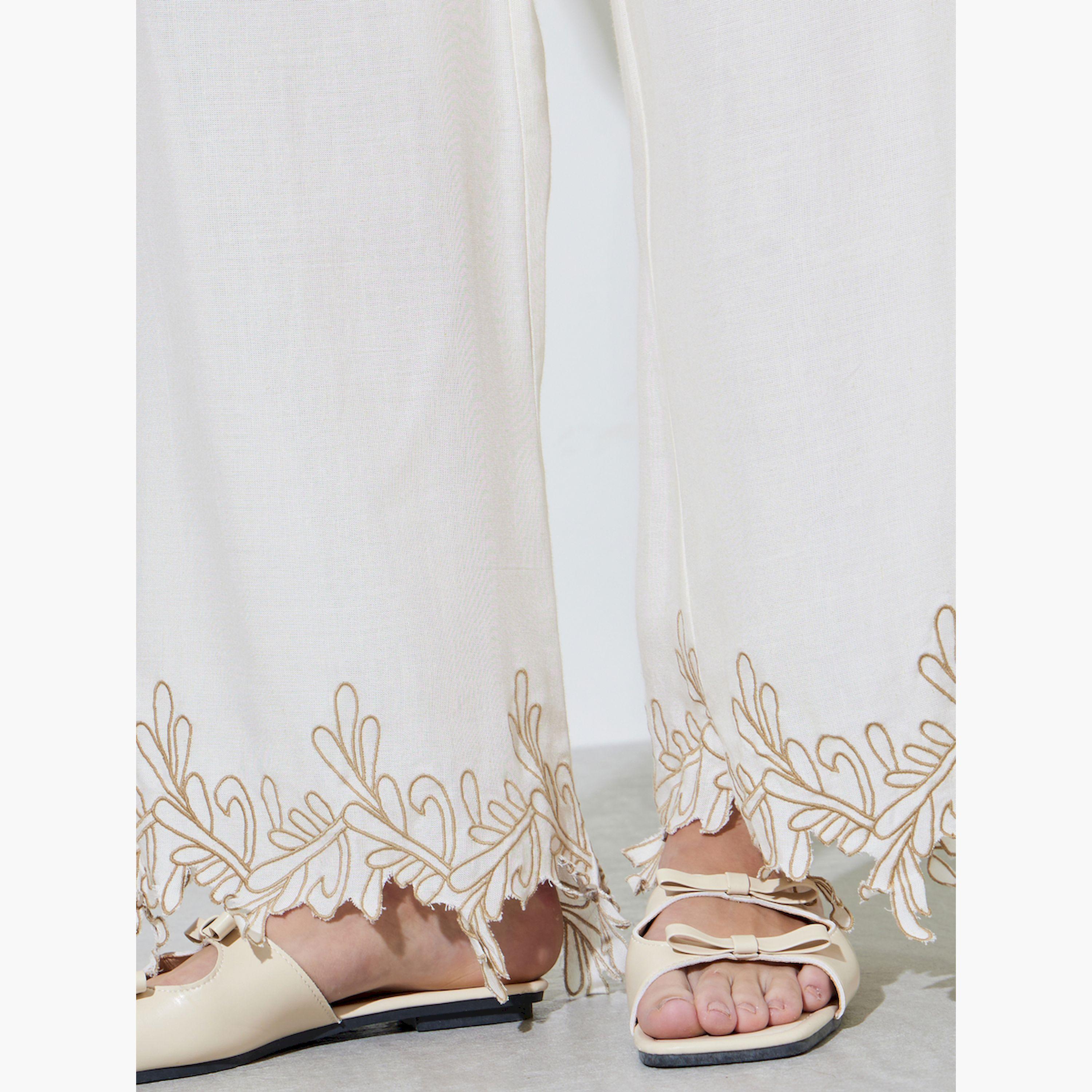 Styli Off White Embroidered Hem Straight Leg Pants-women-clothing-bottoms-joggers-image-3
