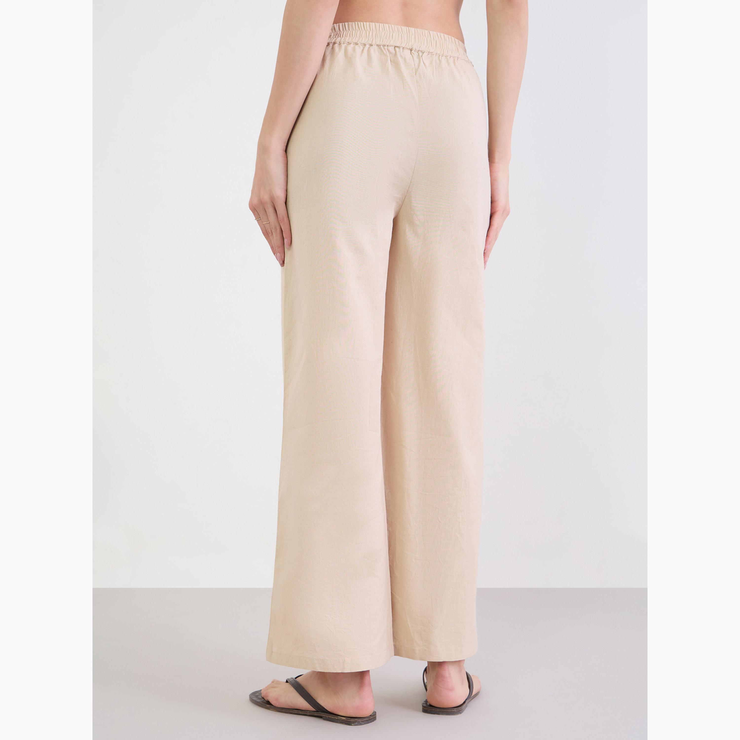 Styli Beige Schiffli Detail Wide Leg Pants-women-clothing-bottoms-joggers-image-4