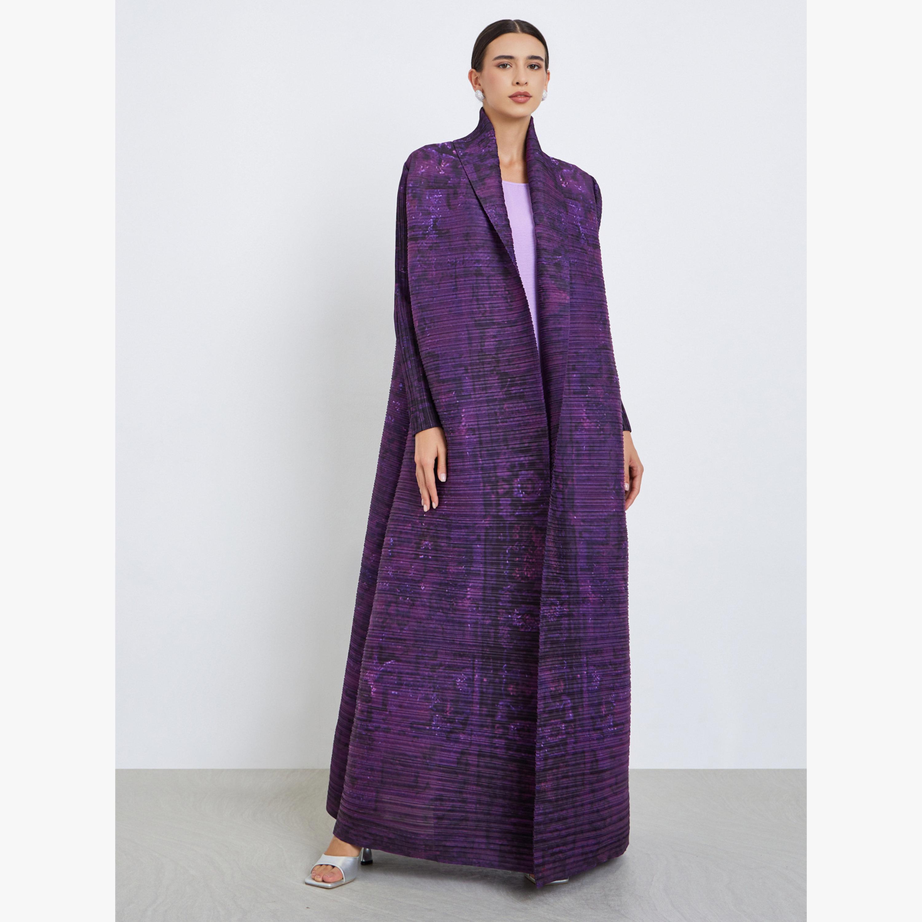 عباية سادة محبوكة بكسرات وحزام وأكمام طويلة-women-arabicclothing-abayas-image-1