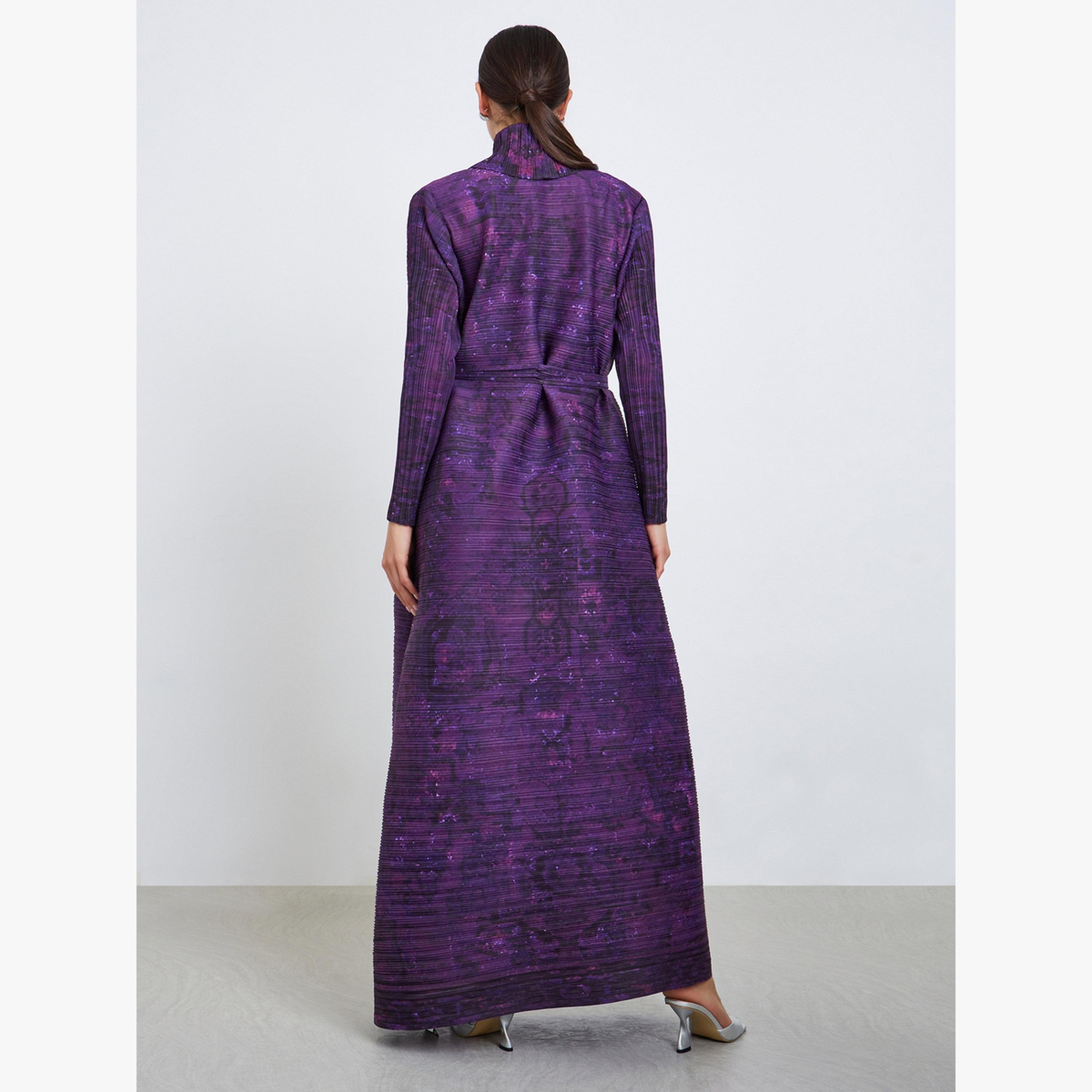 Take Two Solid Textured Pleated Belted Long Sleeve Abaya-women-arabicclothing-abayas-image-5