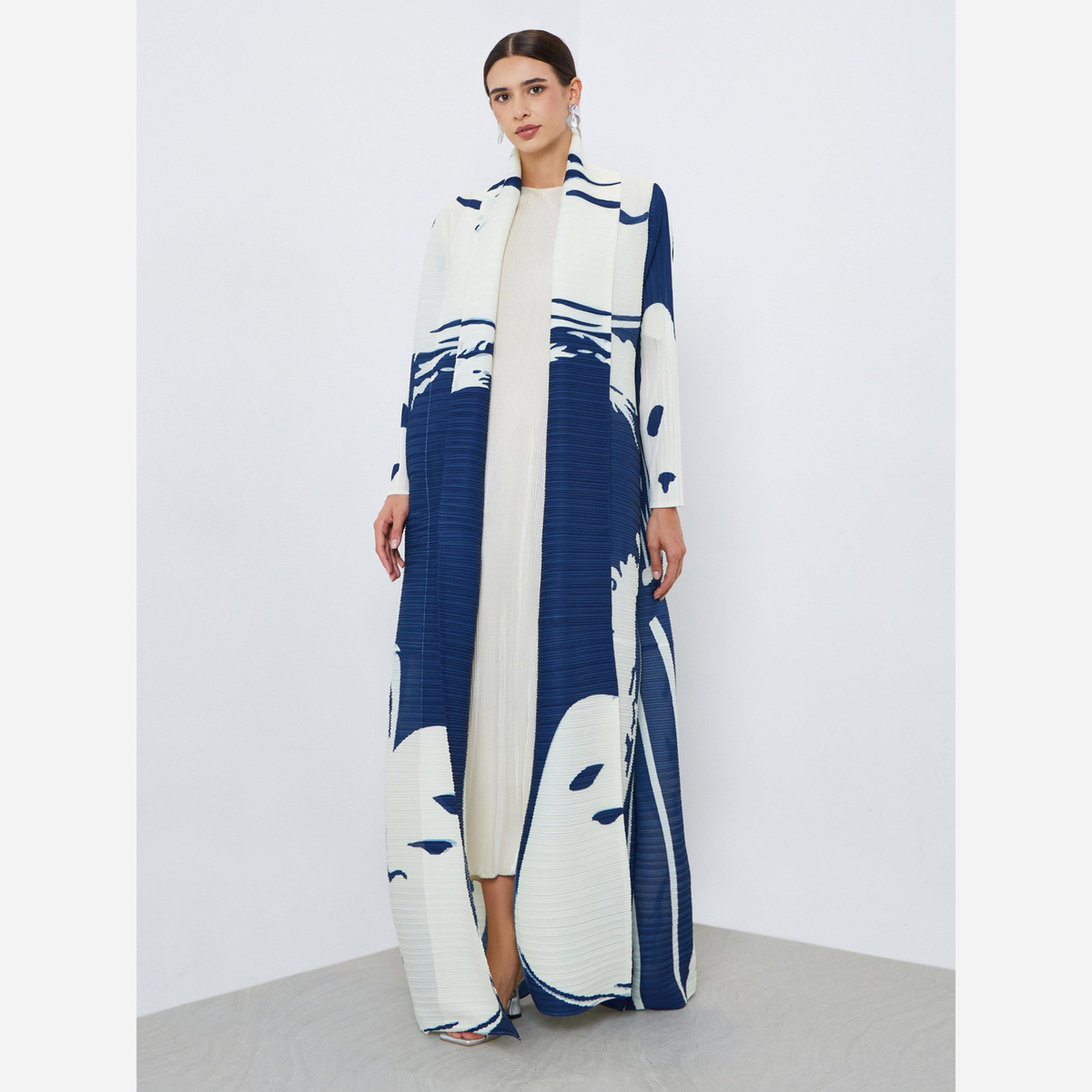 Take Two Graphic Printed Textured Pleated Long Sleeve Abaya-women-arabicclothing-abayas-image-1