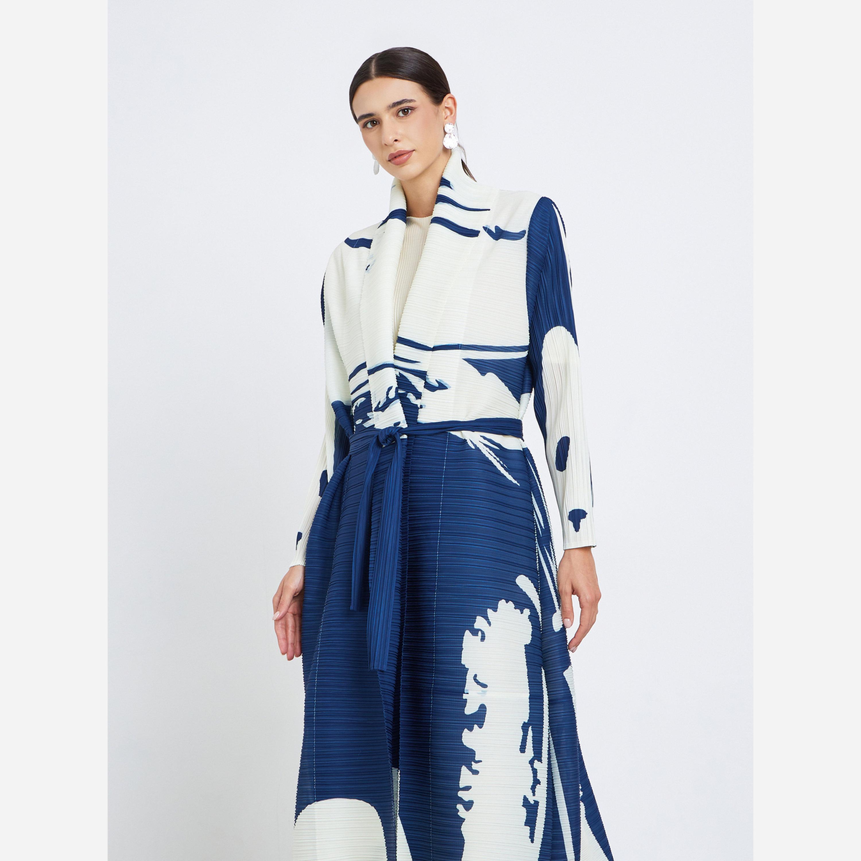 Take Two Graphic Printed Textured Pleated Long Sleeve Abaya-women-arabicclothing-abayas-image-3