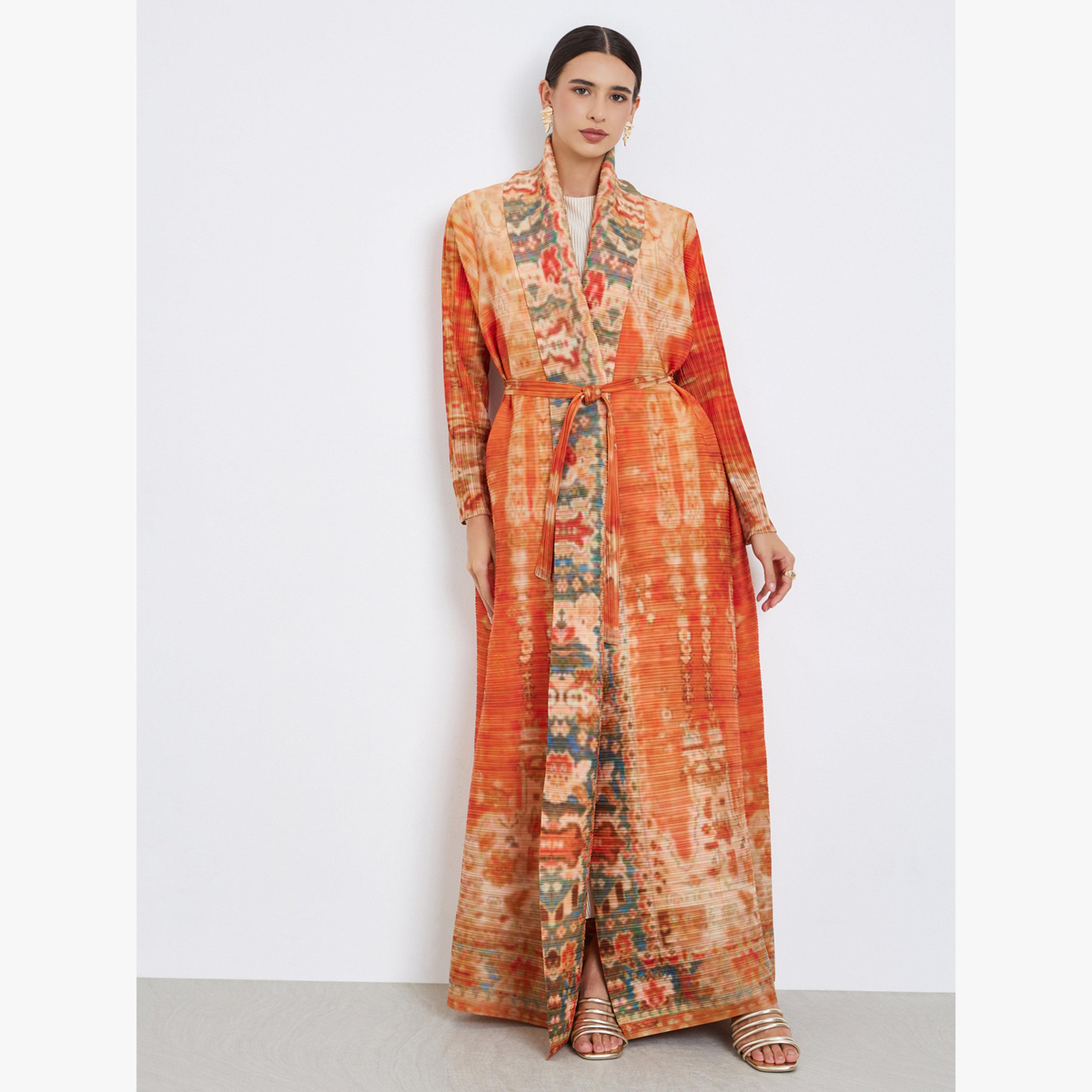 Take Two All-Over Printed Textured Pleated Long Sleeve Abaya-women-arabicclothing-abayas-image-2